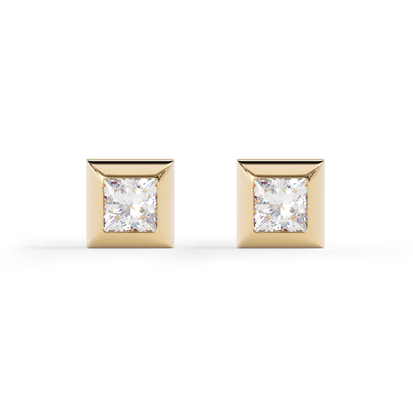 Geometric Textured Edge Stud Earrings | 18K Yellow Gold with Diamonds
