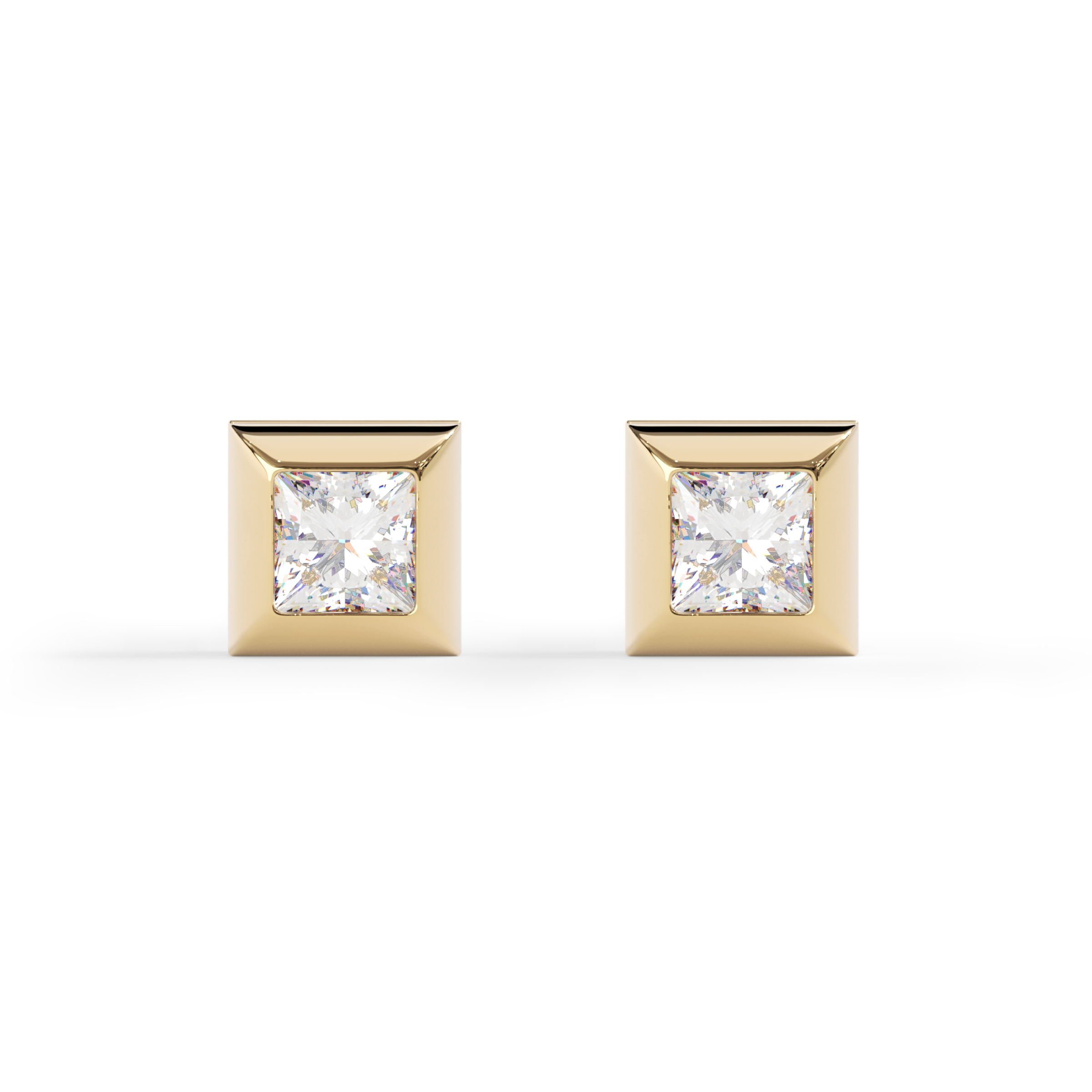Boucles d'oreilles puces à bords texturés géométriques | Or jaune 18 carats et diamants