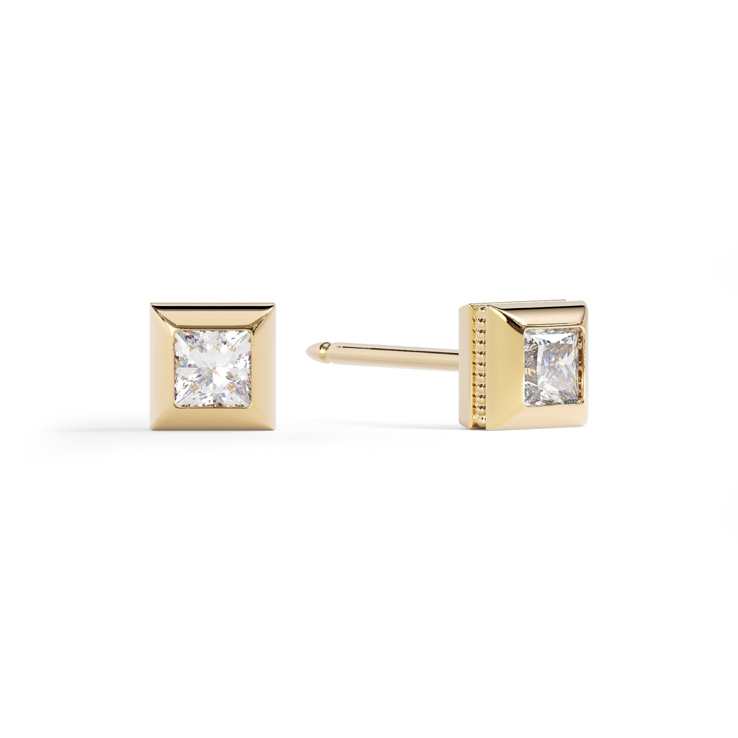 Geometric Textured Edge Stud Earrings | 18K Yellow Gold with Diamonds