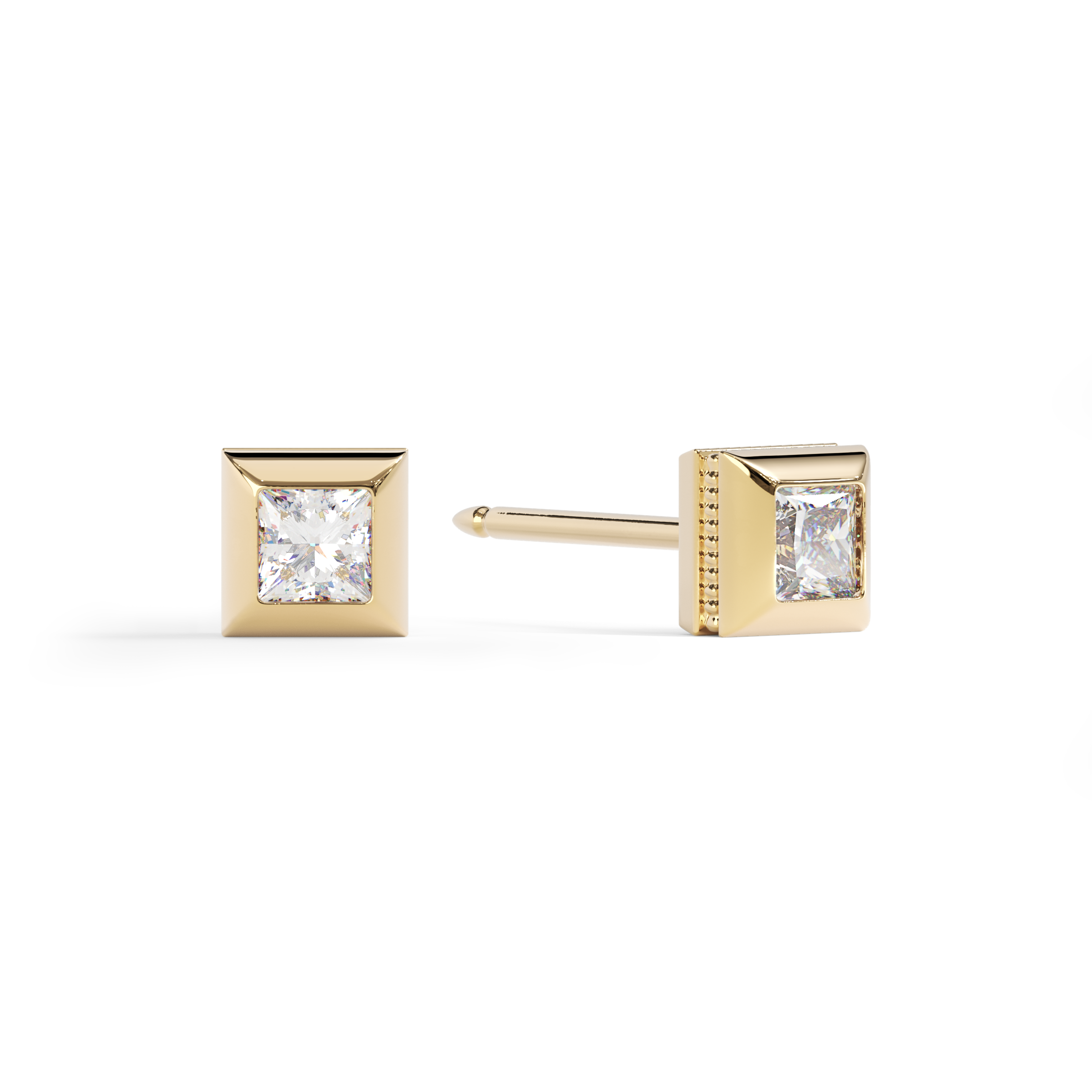 Boucles d'oreilles puces à bords texturés géométriques | Or jaune 18 carats et diamants