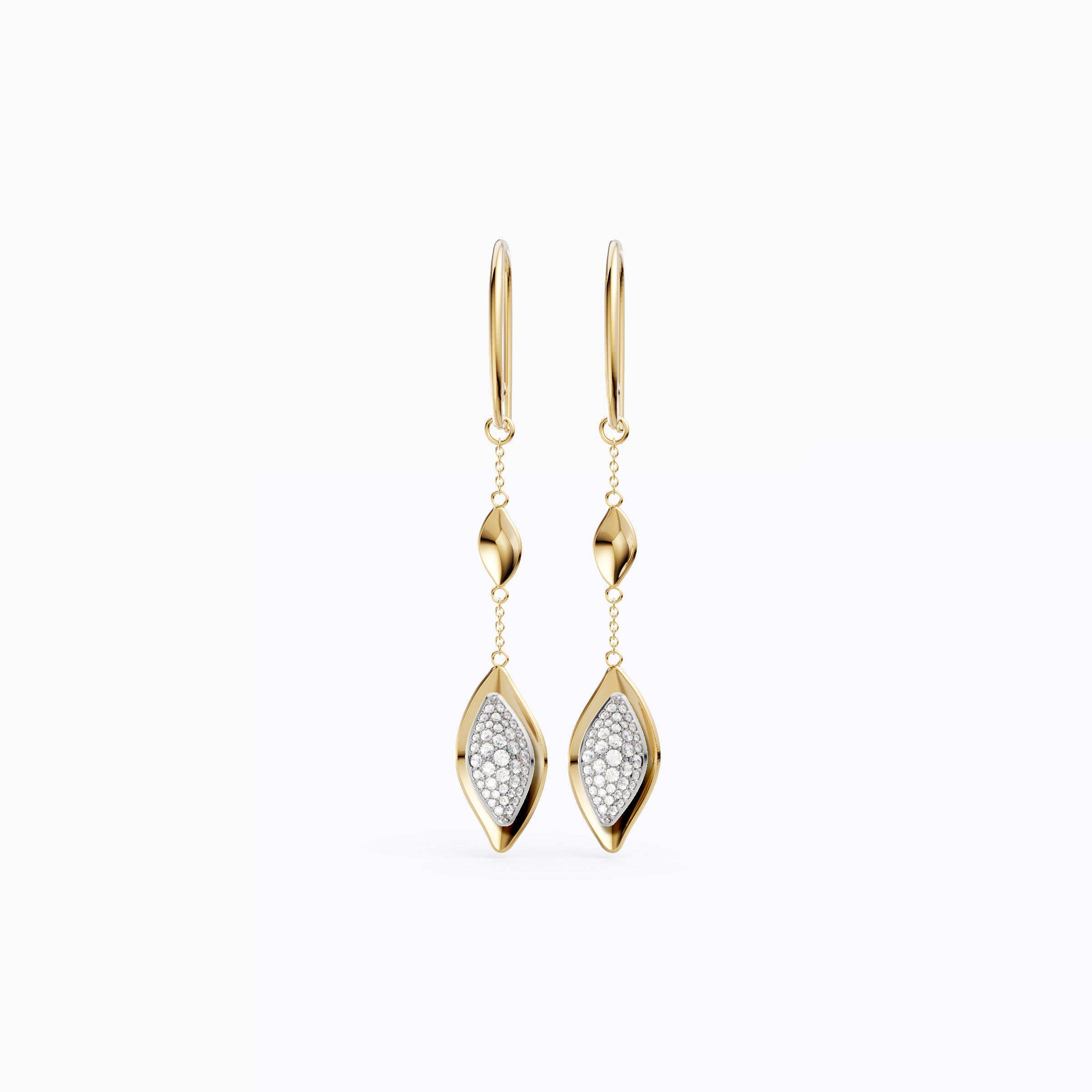 Nature-inspired diamond leaf drop earrings 18K Gold | Platinum