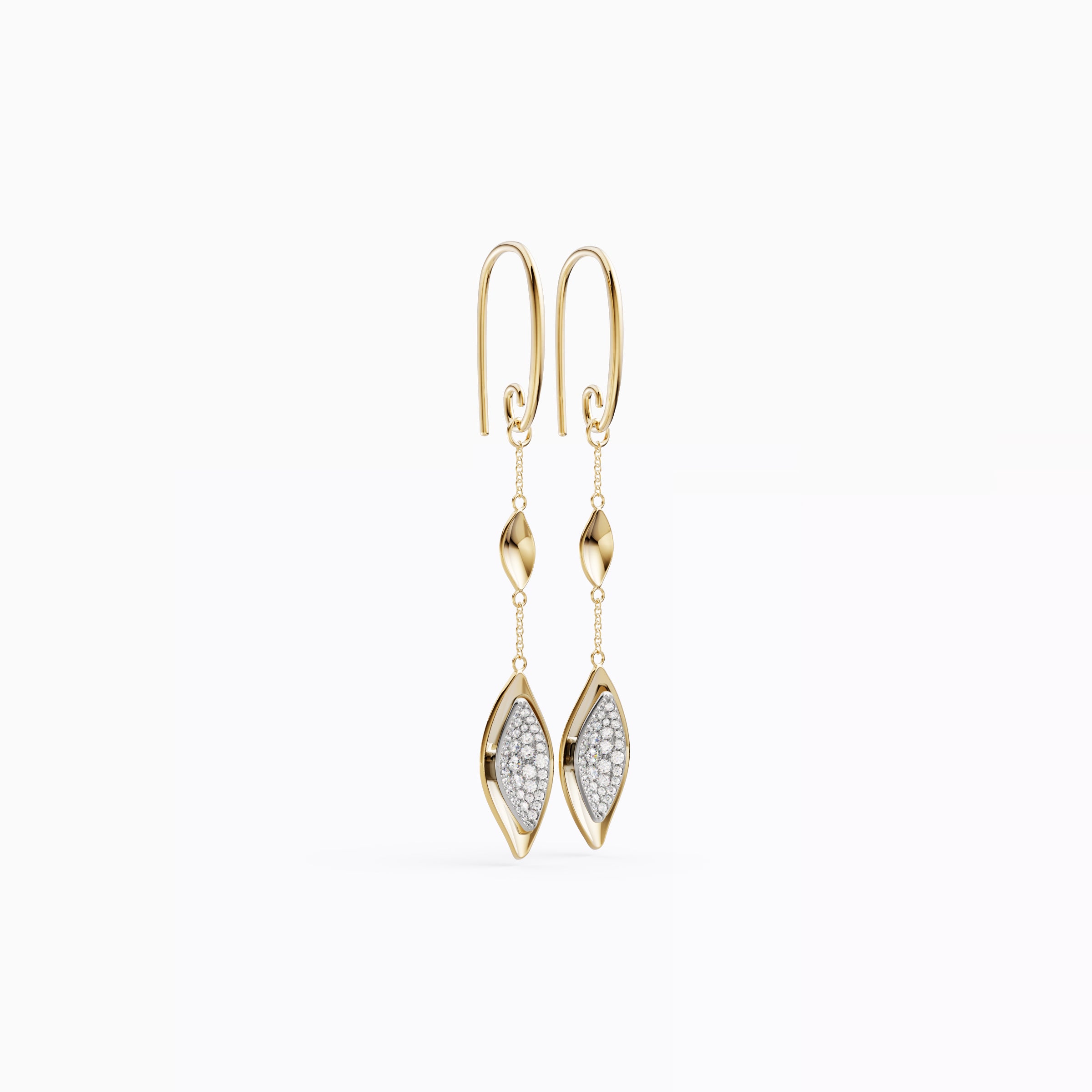 Nature-inspired diamond leaf drop earrings 18K Gold | Platinum