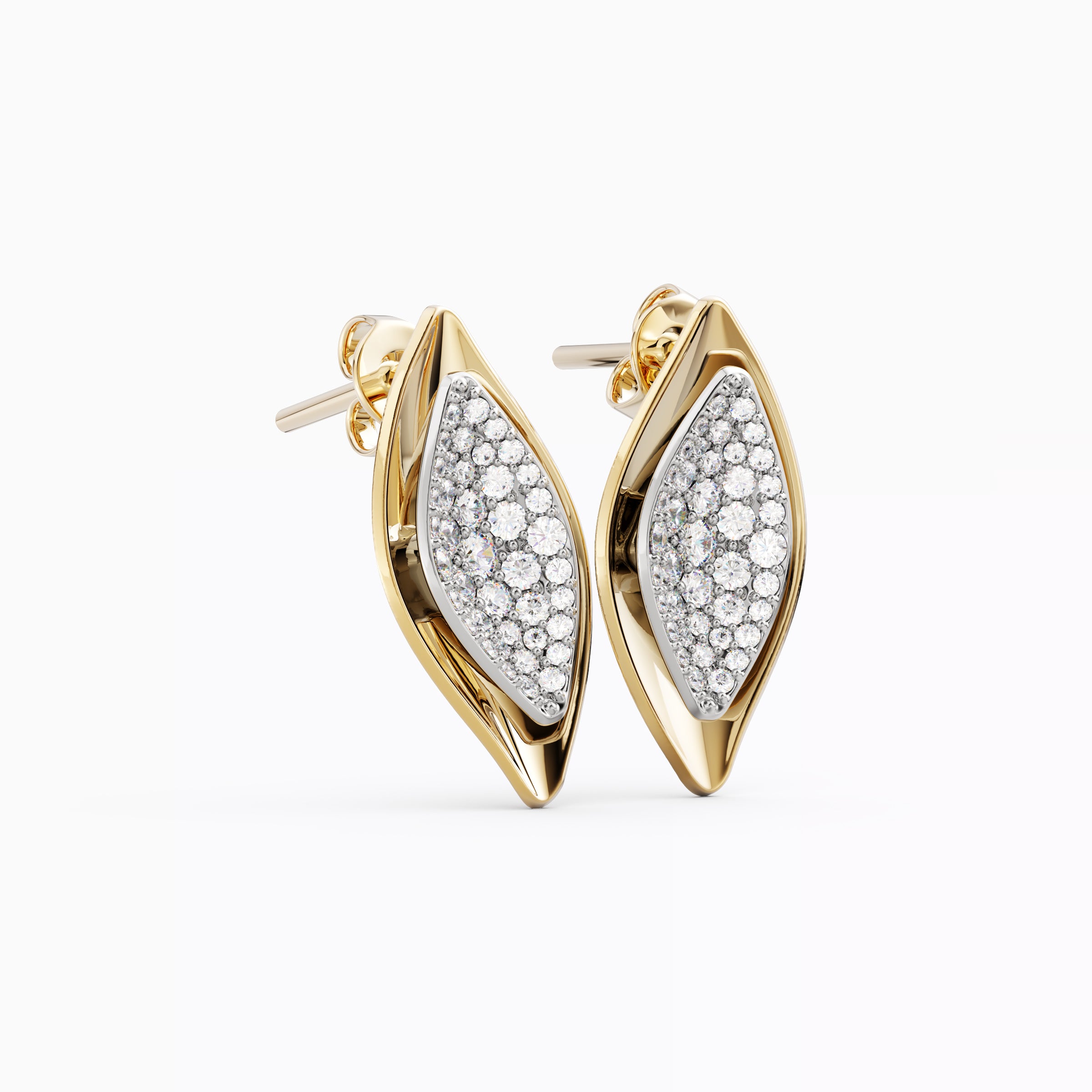 Nature-inspired diamond leaf stud earrings 18K Gold | Platinum
