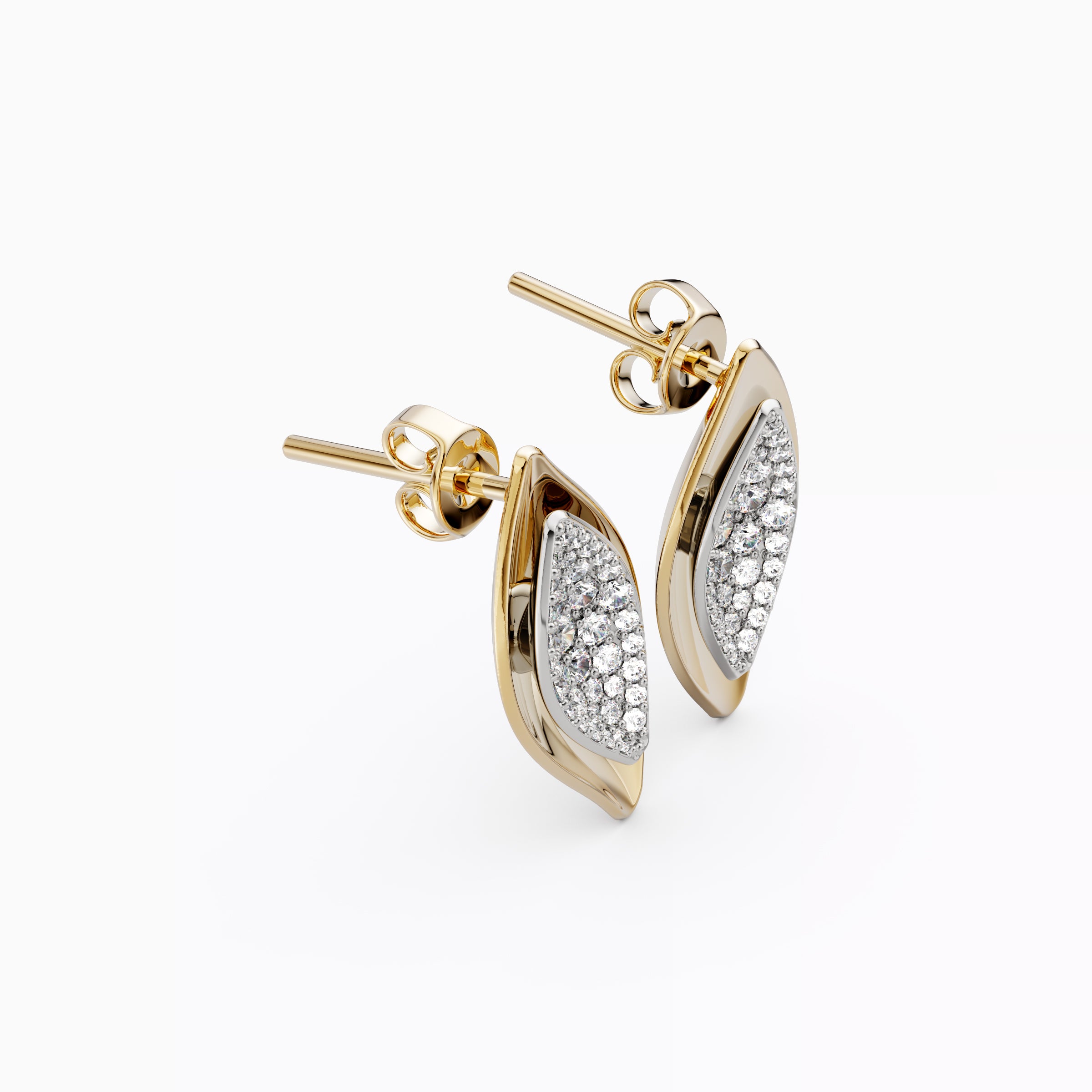 Nature-inspired diamond leaf stud earrings 18K Gold | Platinum