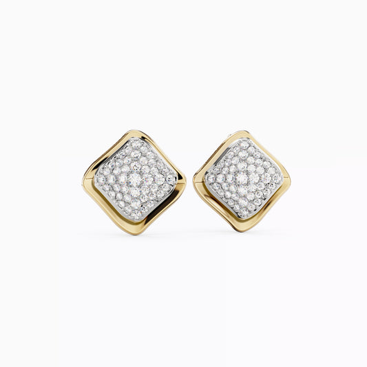 Layered Organic Cell Stud Earrings in 18K Gold and Platinum with Diamonds