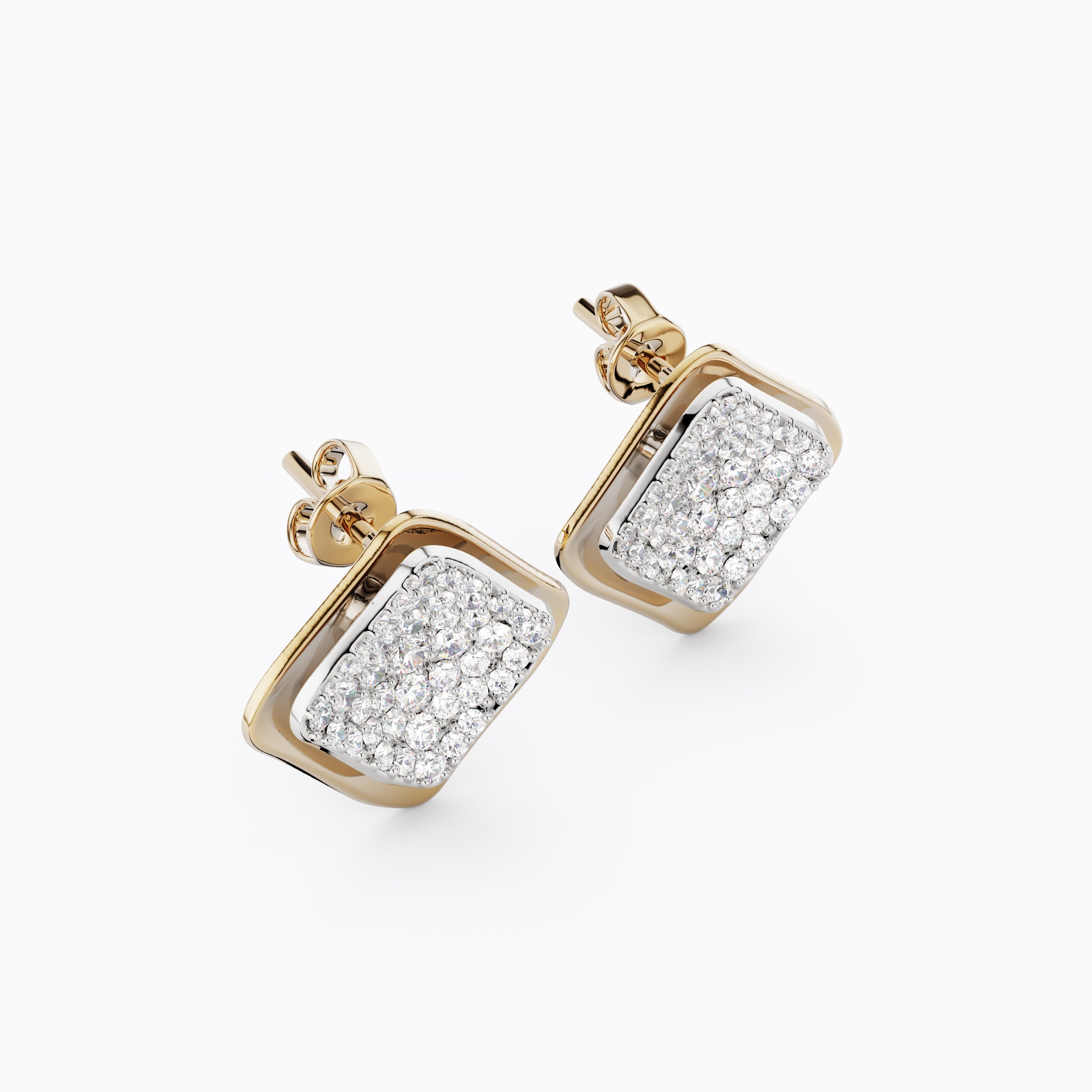 Boucles d'oreilles pendantes bicolores à diamants flottants en or 18 carats | Platine