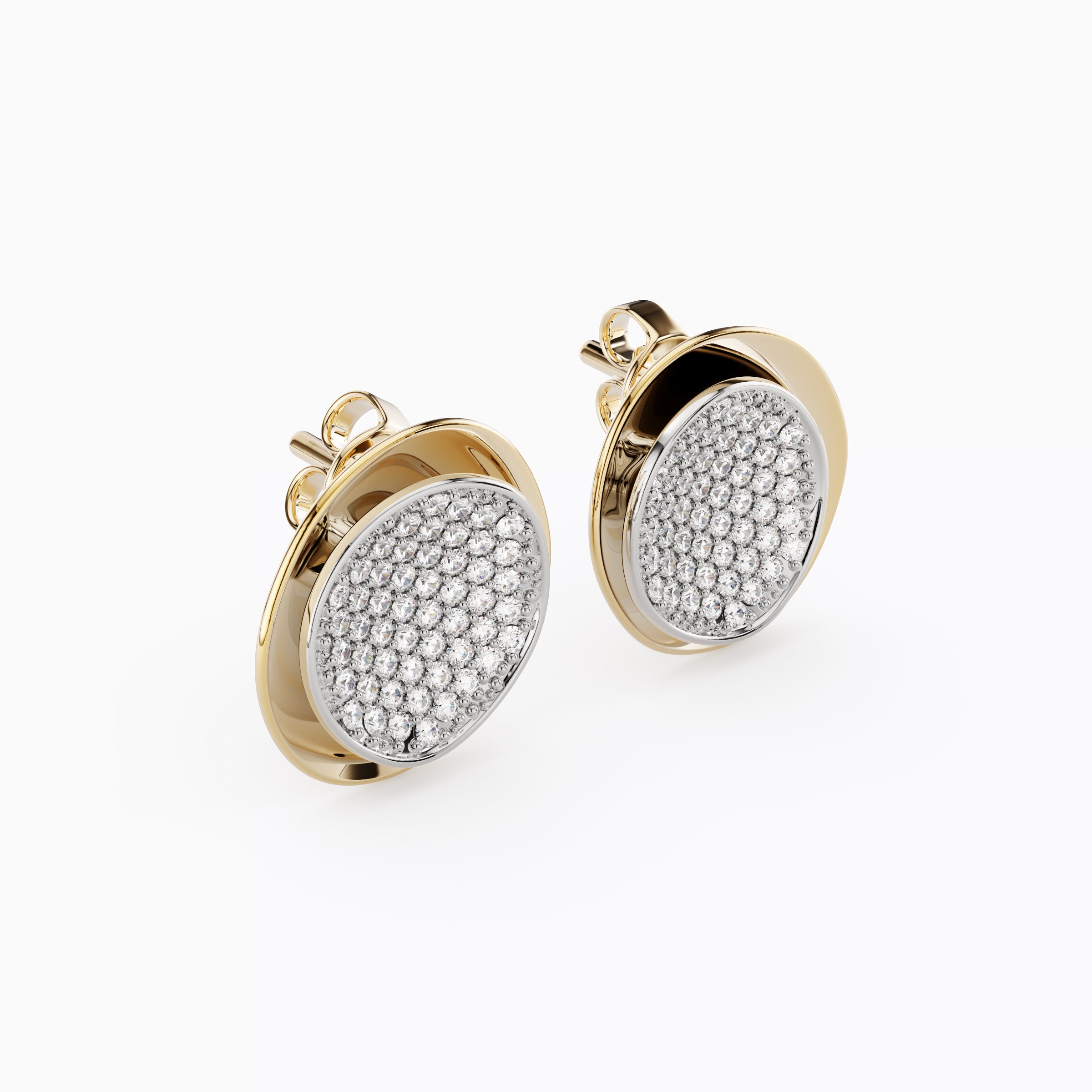 Boucles d'oreilles puces bicolores en or 18 carats et platine, serties de diamants flottants