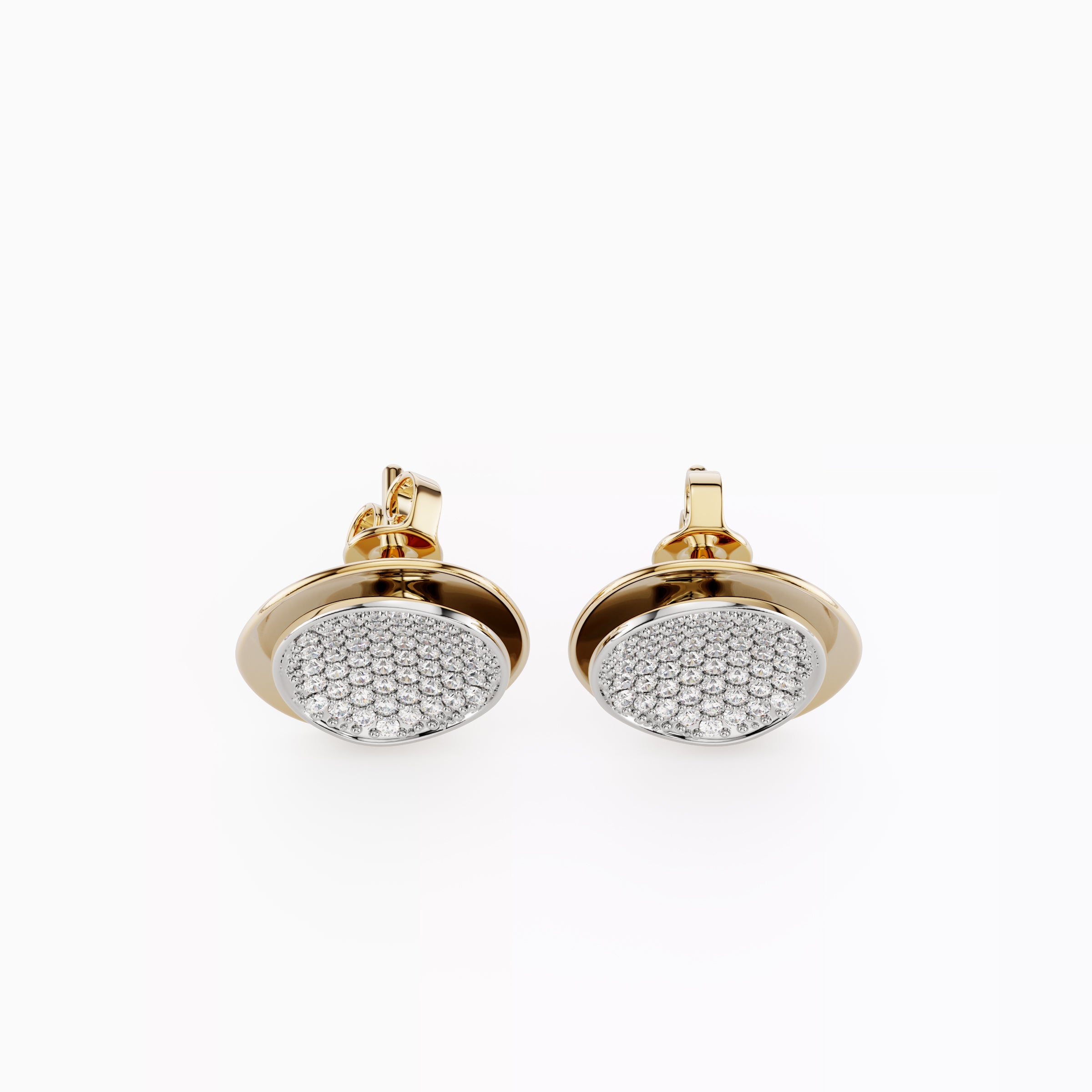 Boucles d'oreilles puces bicolores en or 18 carats et platine, serties de diamants flottants