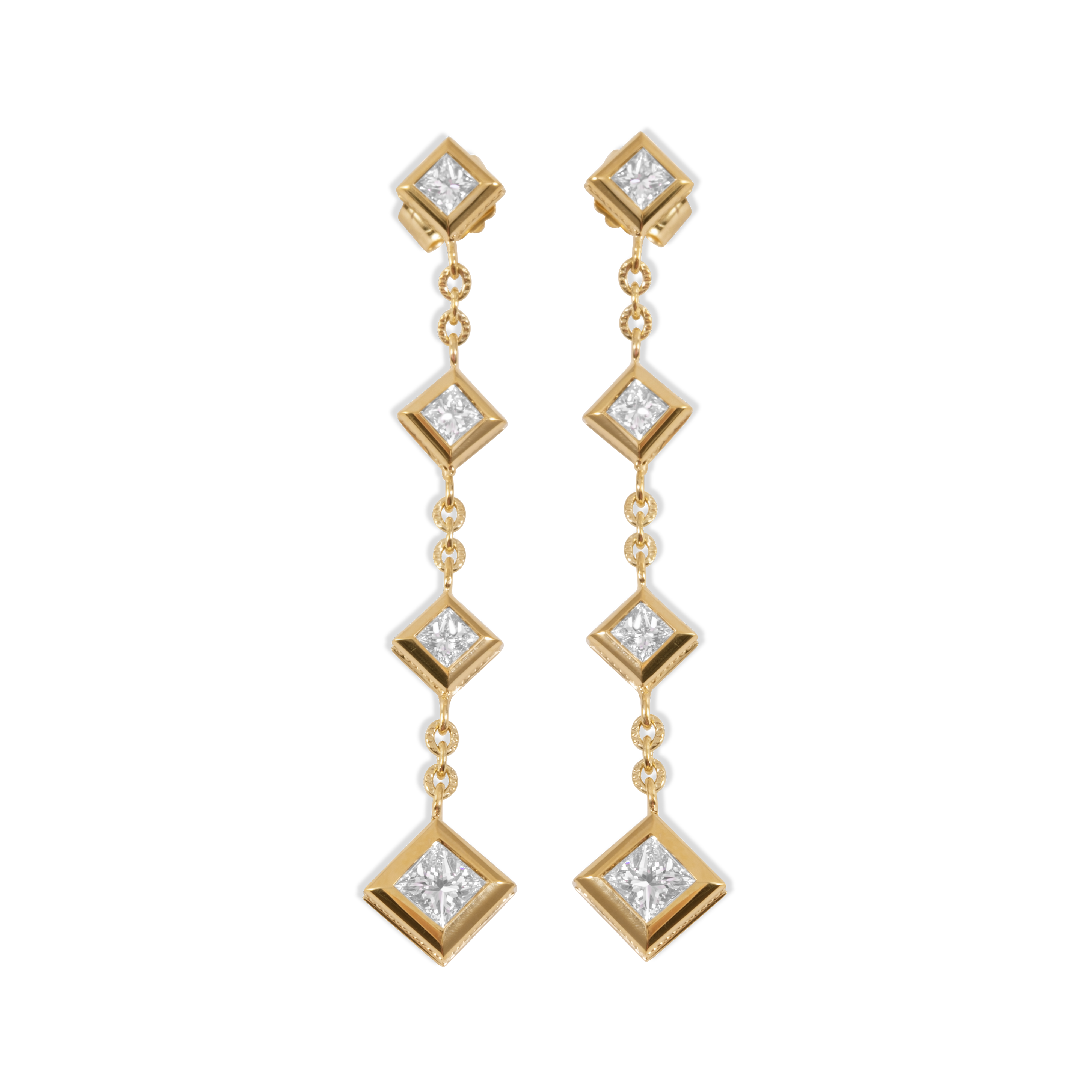 Boucles d'oreilles pendantes triangulaires en cascade de diamants | Or 18 carats