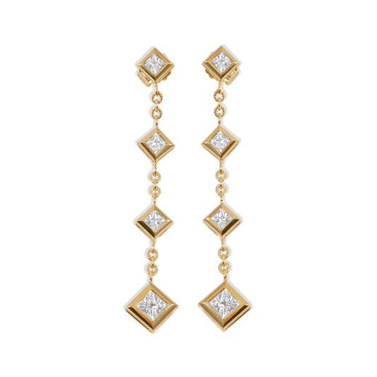 Diamond Cascade Triangle Dangle Earrings | 18K Gold