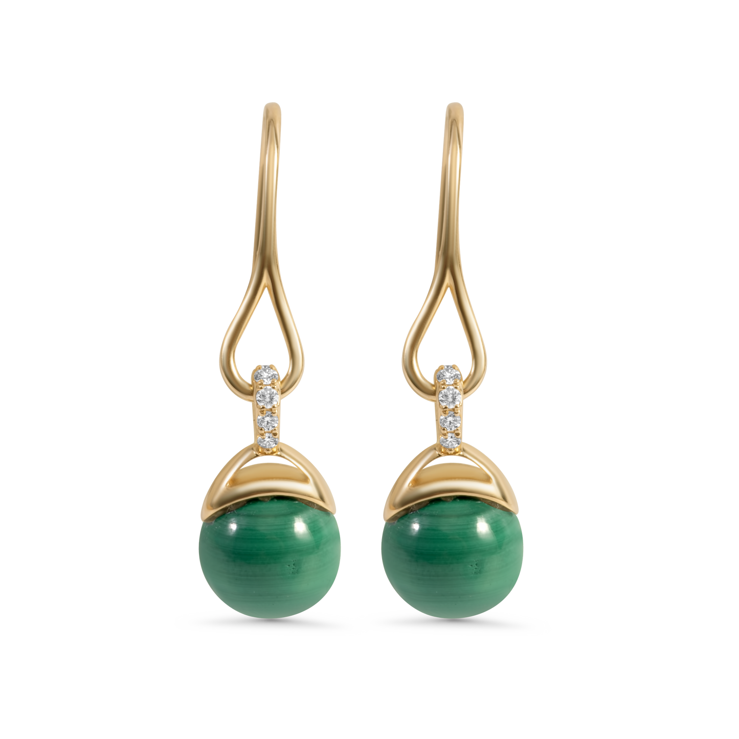 Malachite and Diamond Drop and Dangle Earrings | 14K Gold