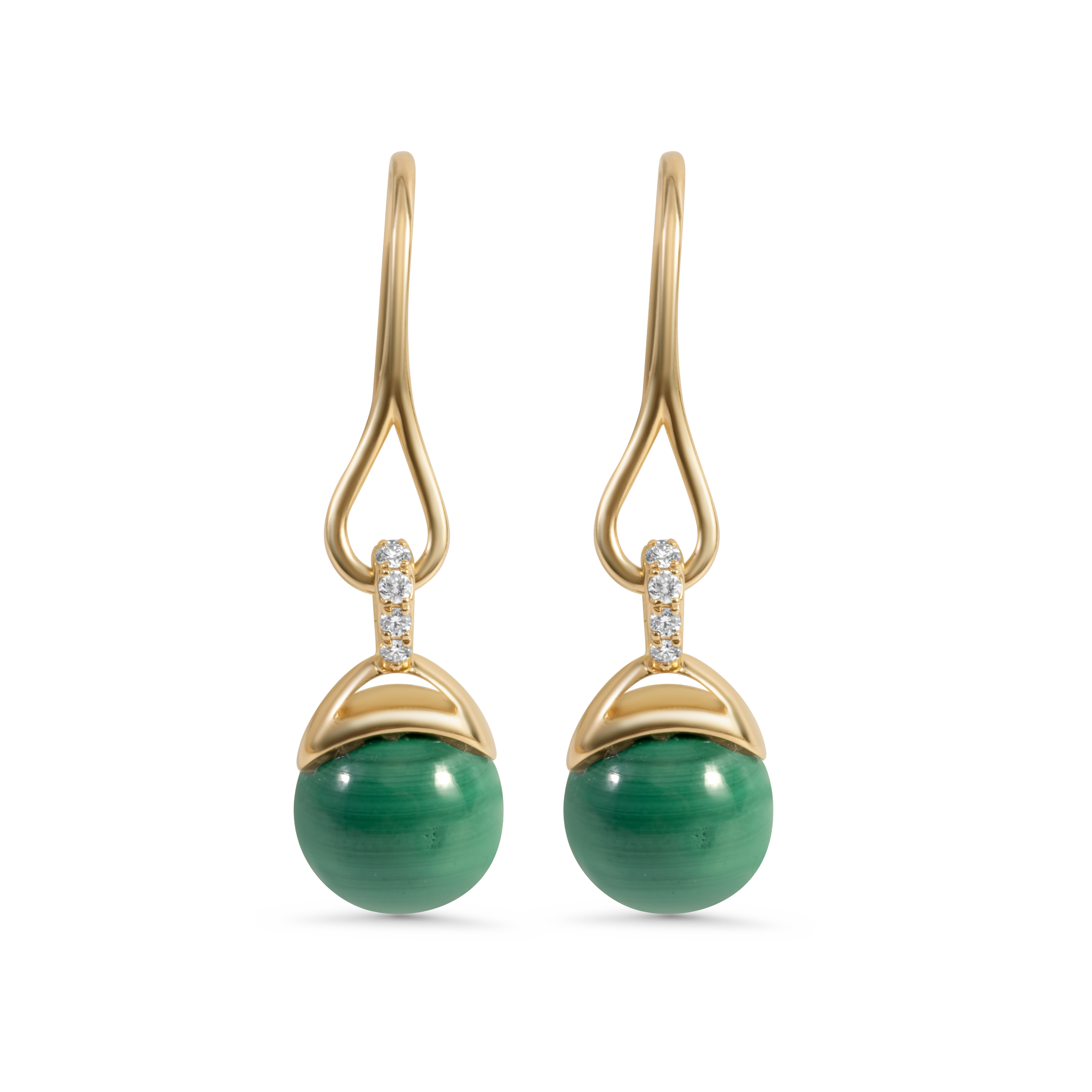 Boucles d'oreilles pendantes en malachite et diamants | Or 14 carats