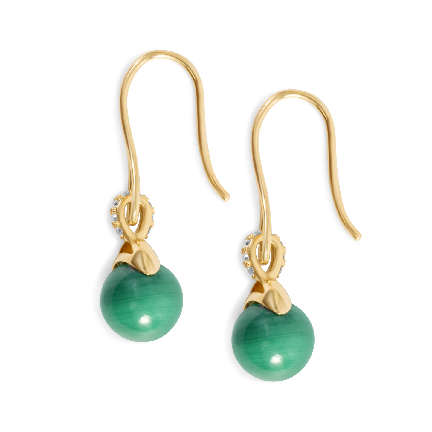 Malachite and Diamond Drop and Dangle Earrings | 14K Gold
