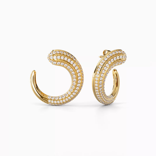 Carved Hoop Earrings in 18 Karat Gold with Diamonds