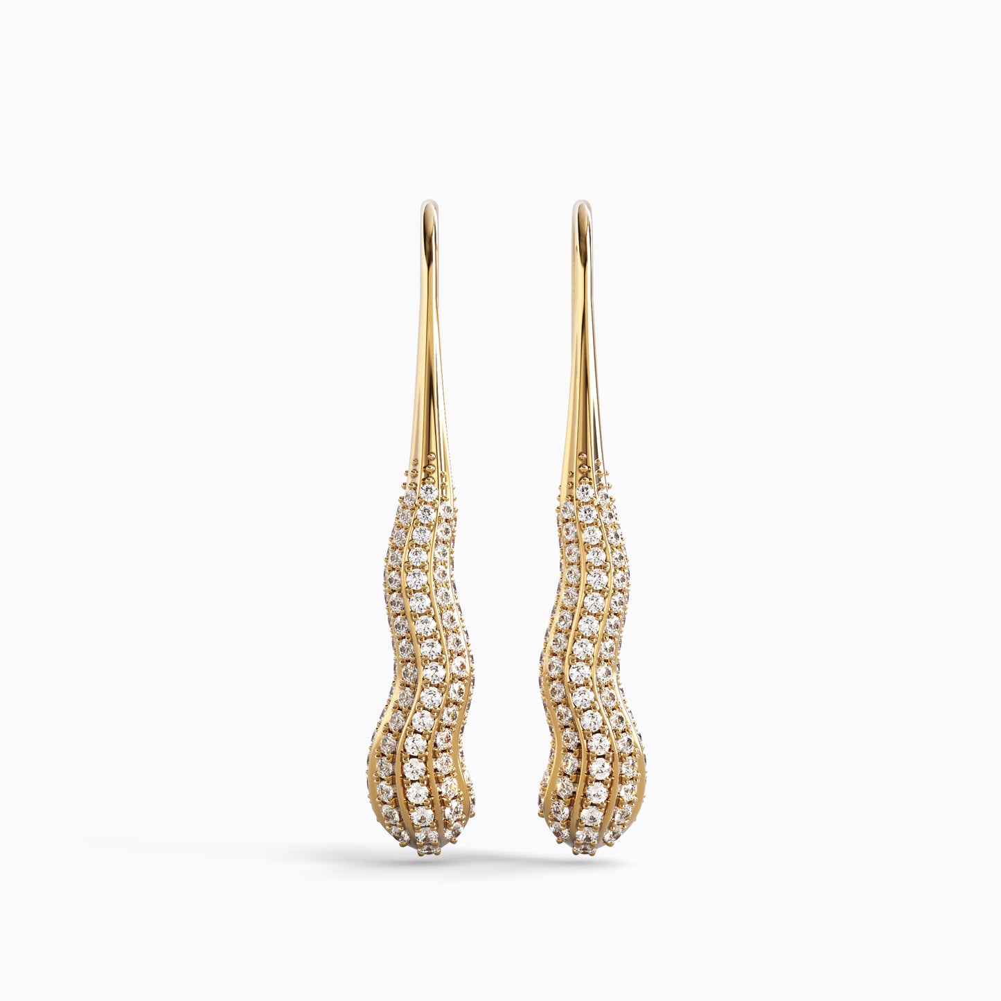 Carved Pendant Earrings in 18 Karat Gold with Diamonds