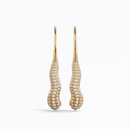 Carved Pendant Earrings in 18 Karat Gold with Diamonds