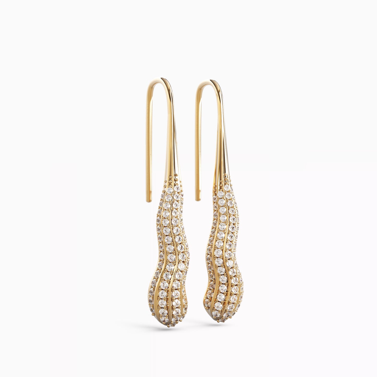 Carved Pendant Earrings in 18 Karat Gold with Diamonds