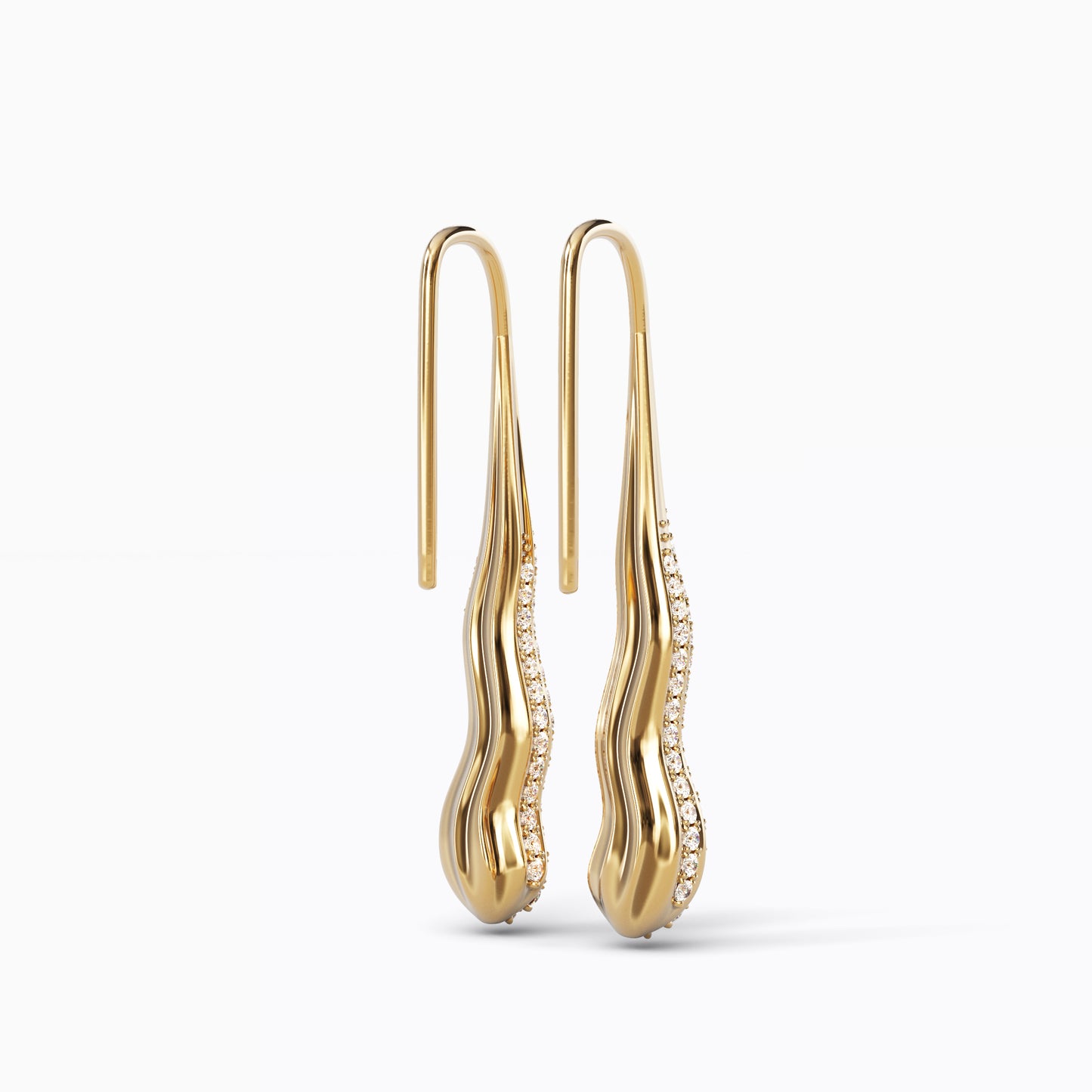 Carved Pendant Earrings in 18 Karat Gold with Diamonds
