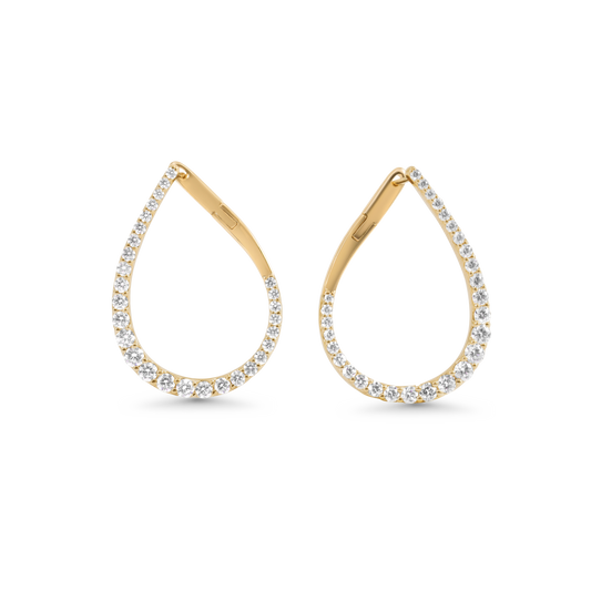 Diamond teardrop hoop earrings | 14K Gold