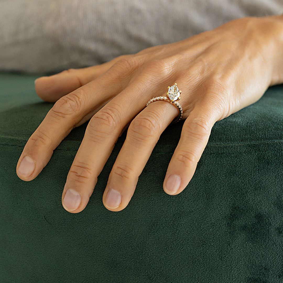 Diamond solitaire on eternity band engagement ring | 14K Gold