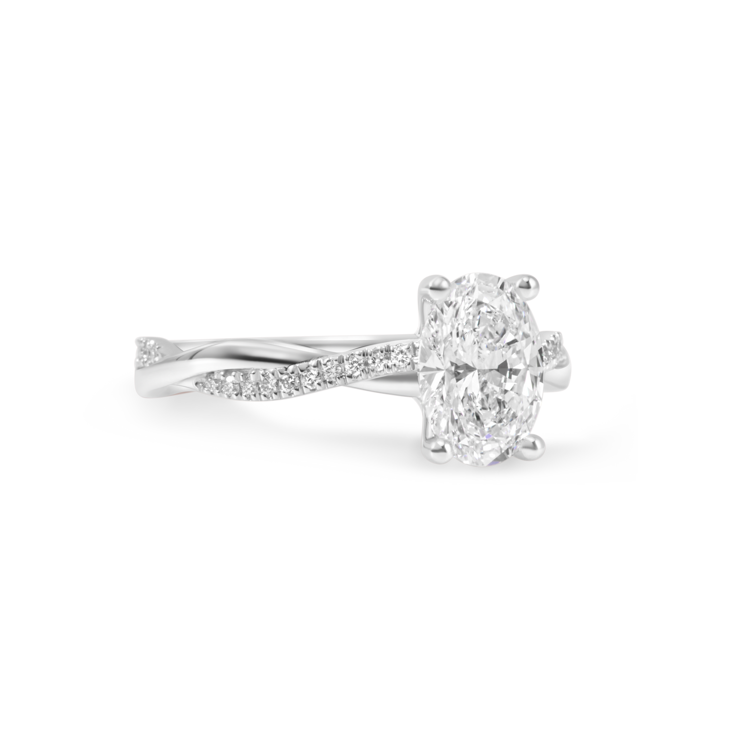 Oval brilliant solitaire with diamond pavé engagement ring | 14K Gold