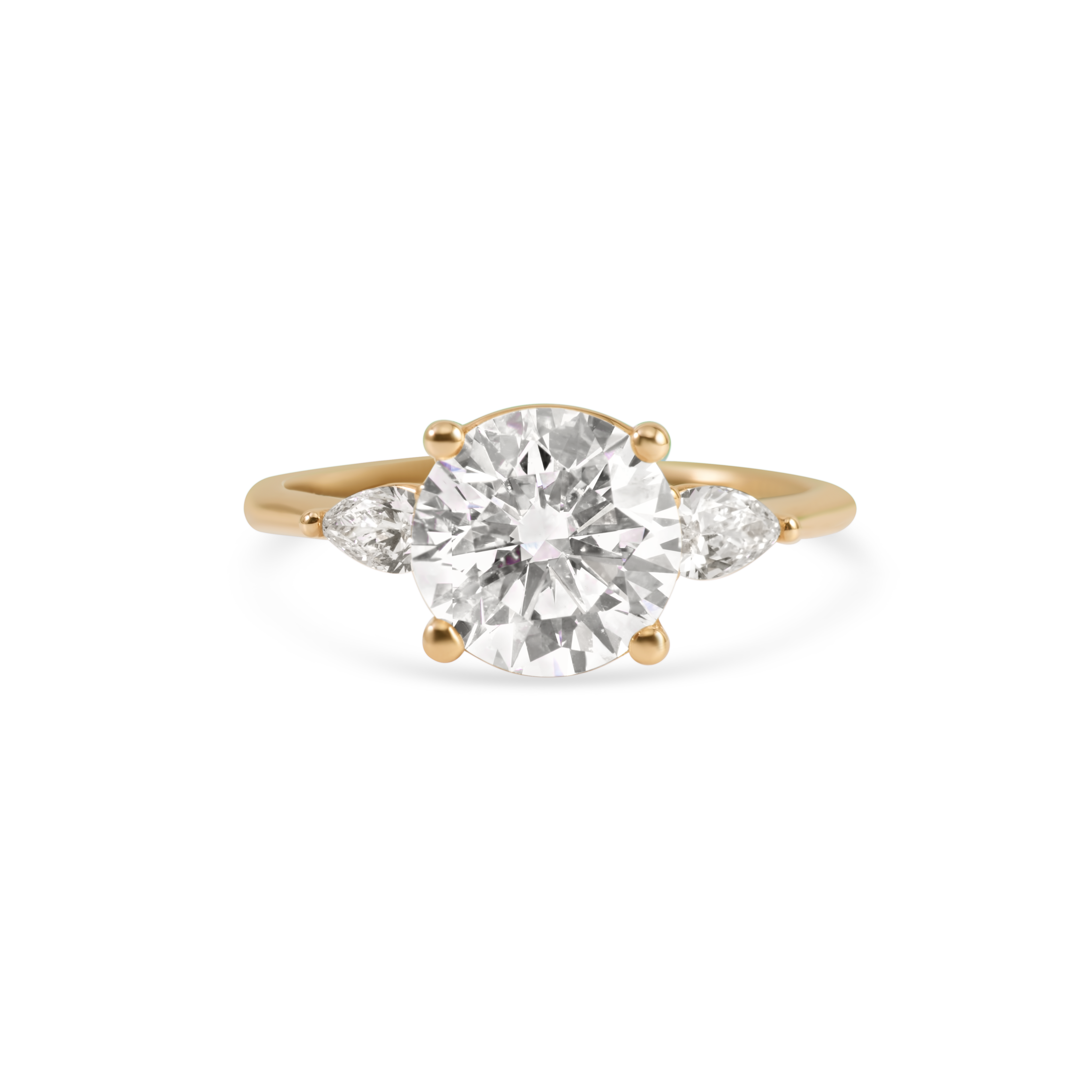 Three-stone round and pear diamond engagement ring | 14K Gold