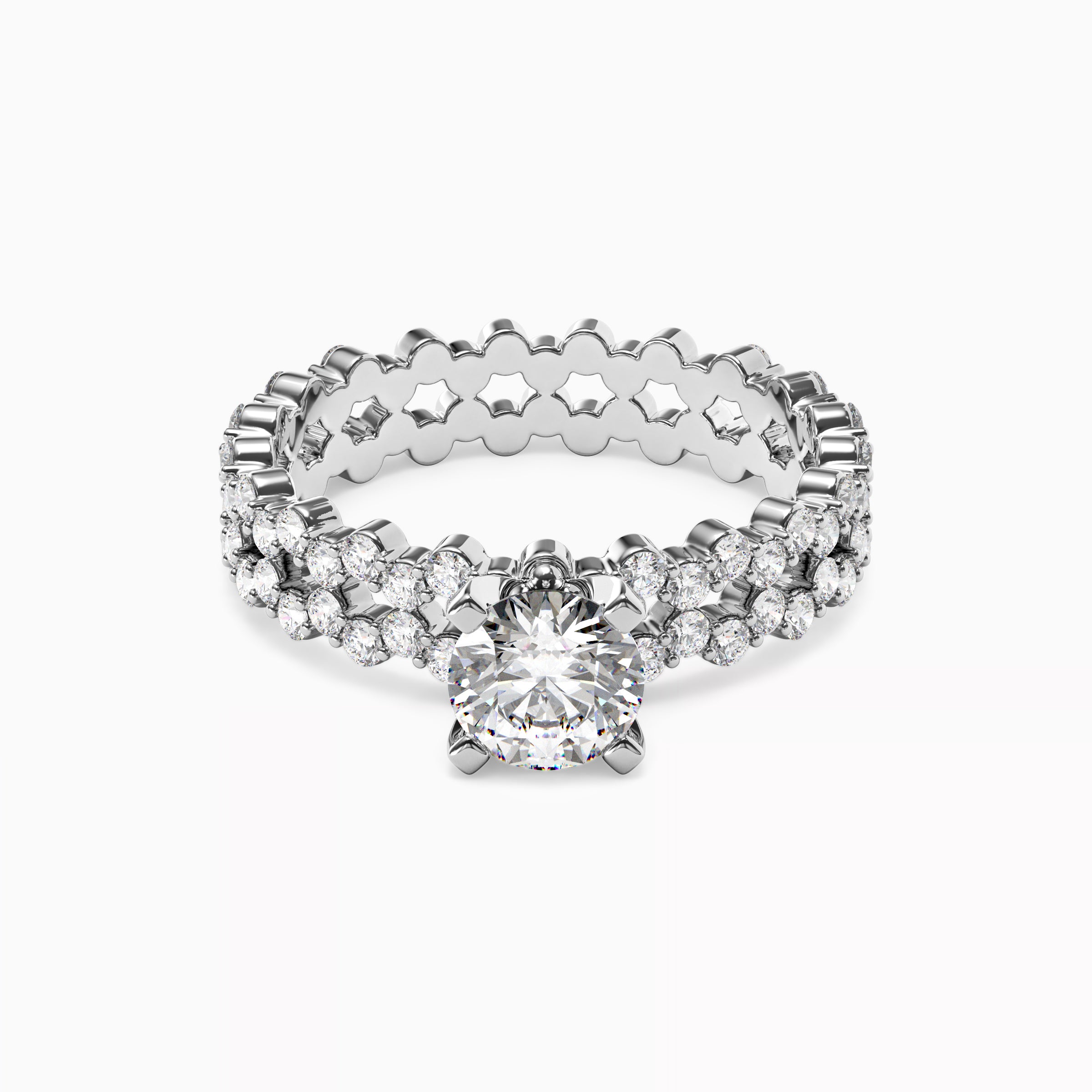 Aysmmetric Solitaire Engagement Ring in Platinum with Diamonds