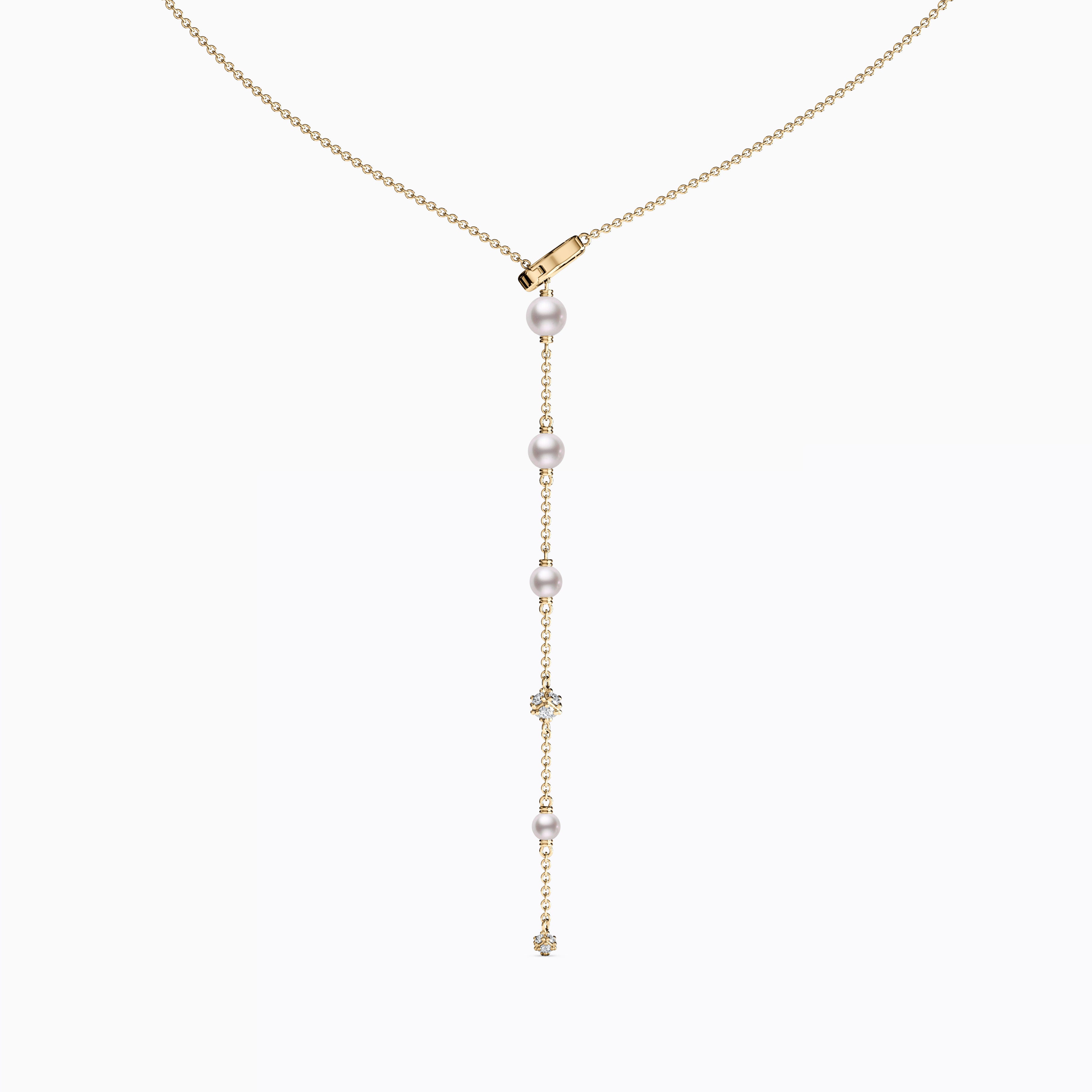 Fresh Water Graduated Pearl & Diamond Drop Necklace | 14K Gold