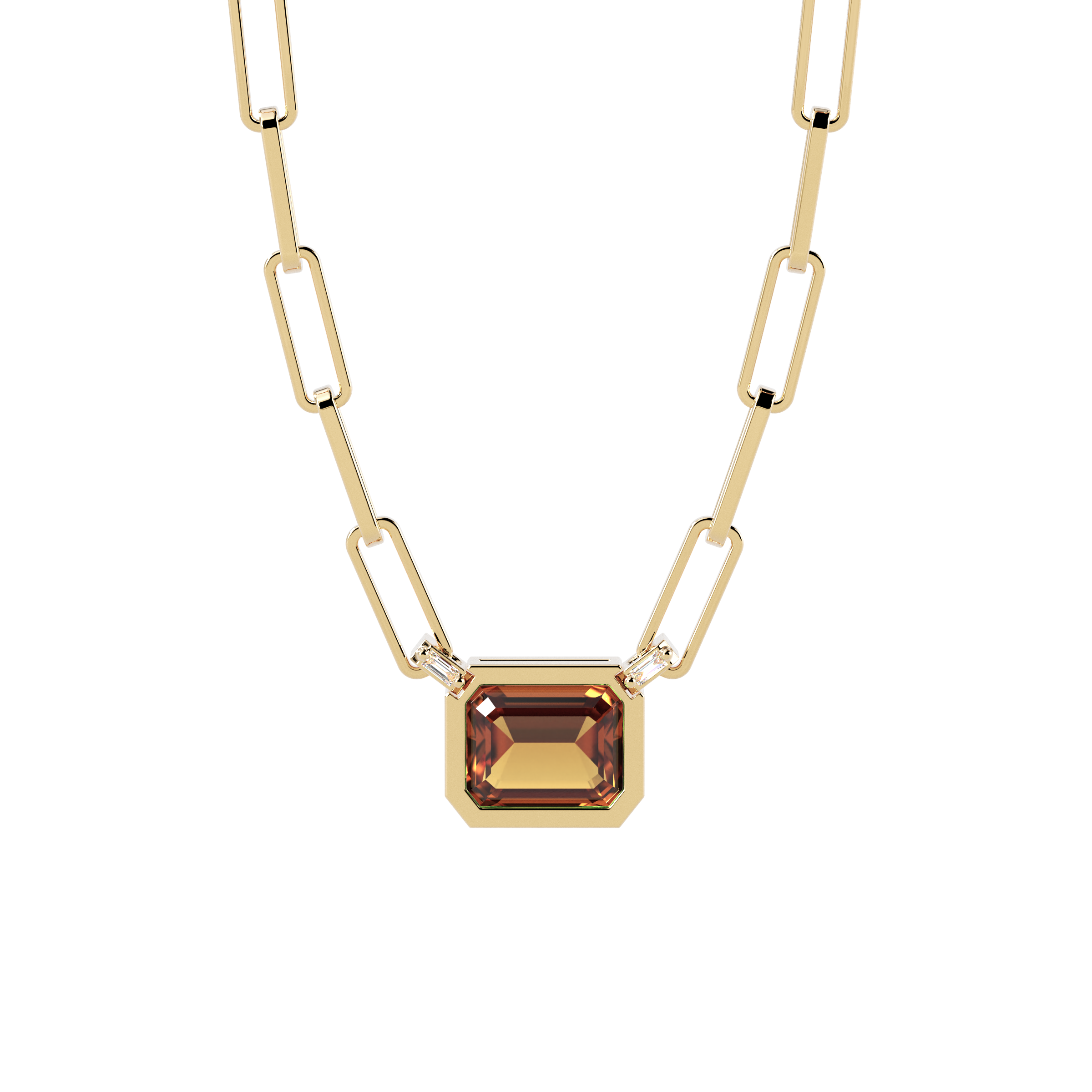 Citrine and Diamond Paperclip Necklace | 14K Gold