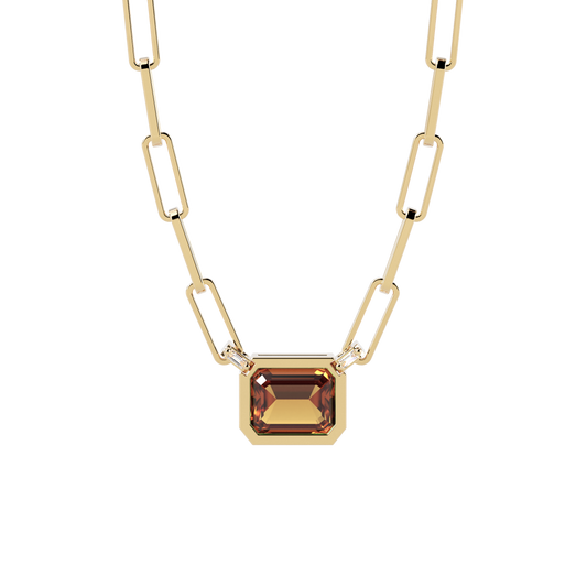 Citrine and Diamond Paperclip Necklace | 14K Gold