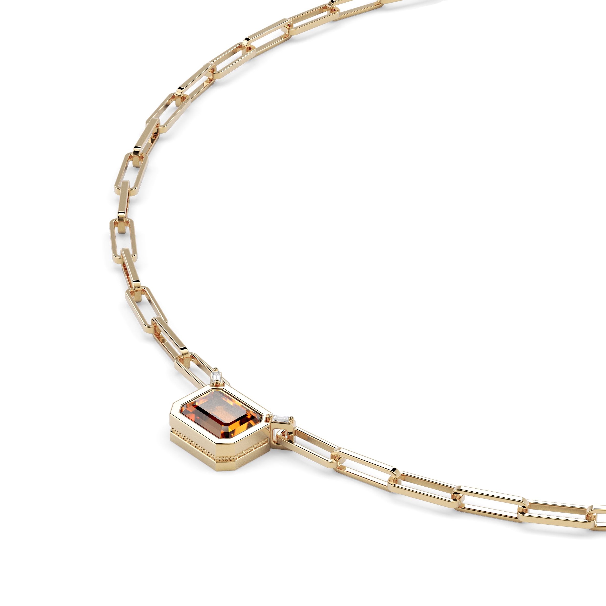 Citrine and Diamond Paperclip Necklace | 14K Gold