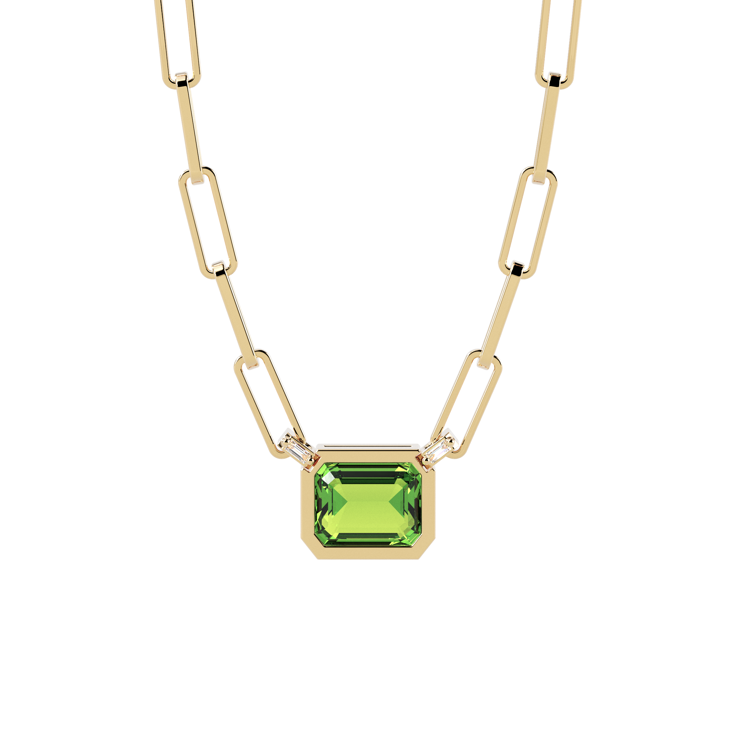Peridot and Diamond Paperclip Necklace | 14K Gold