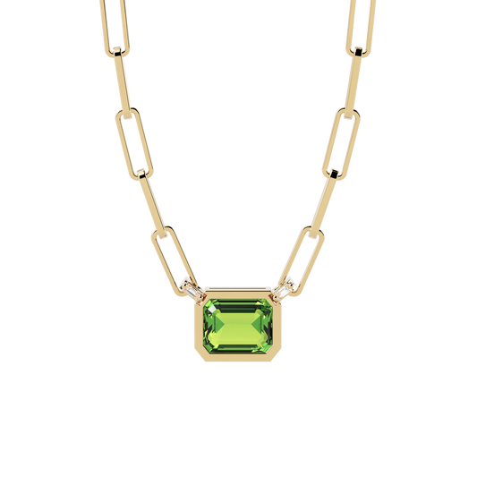 Peridot and Diamond Paperclip Necklace | 14K Gold