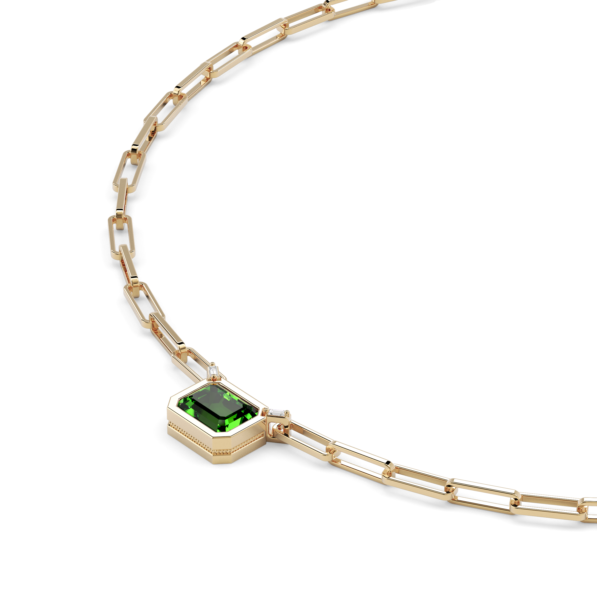 Peridot and Diamond Paperclip Necklace | 14K Gold