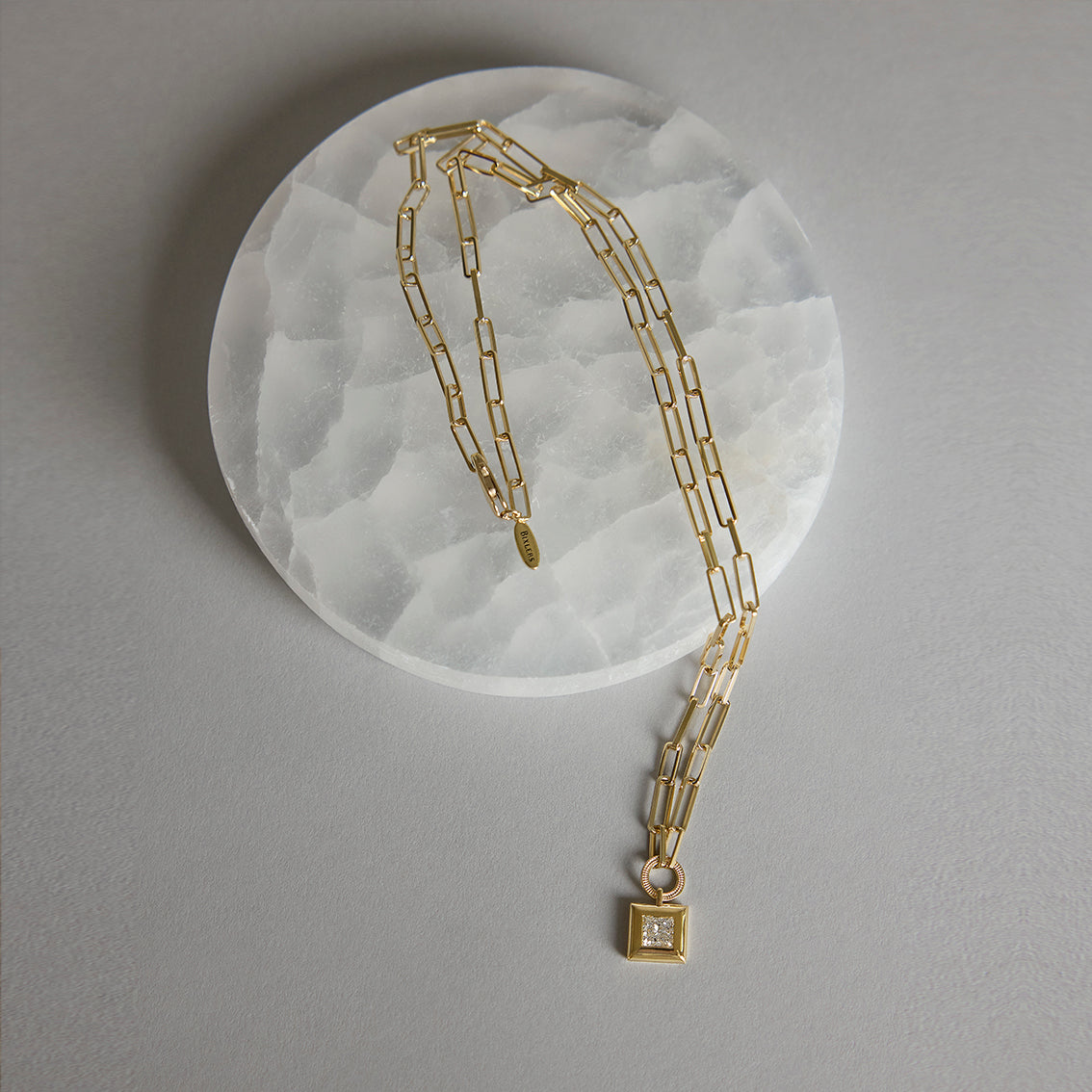 Diamond paperclip necklace | 18K Gold