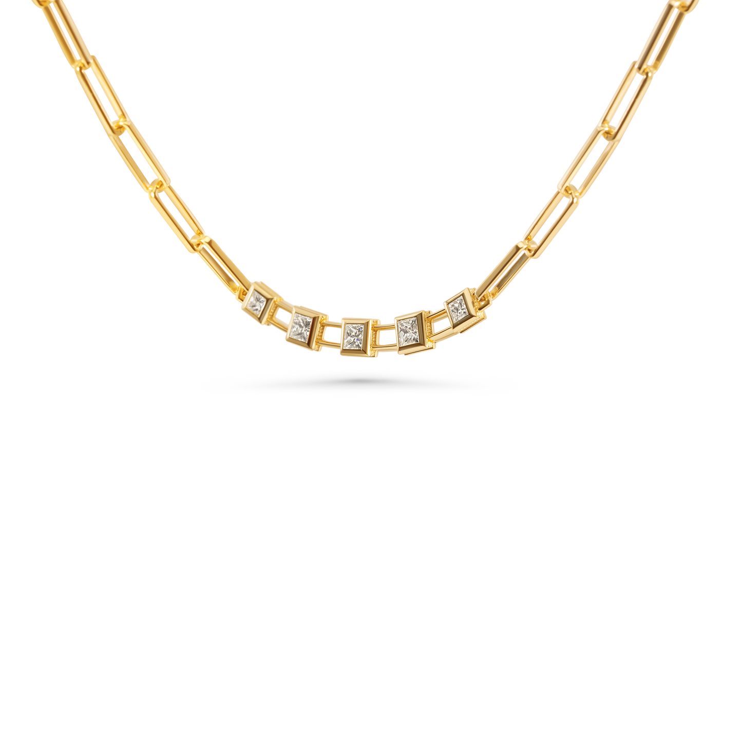 Diamond Paperclip Necklace 18K Gold
