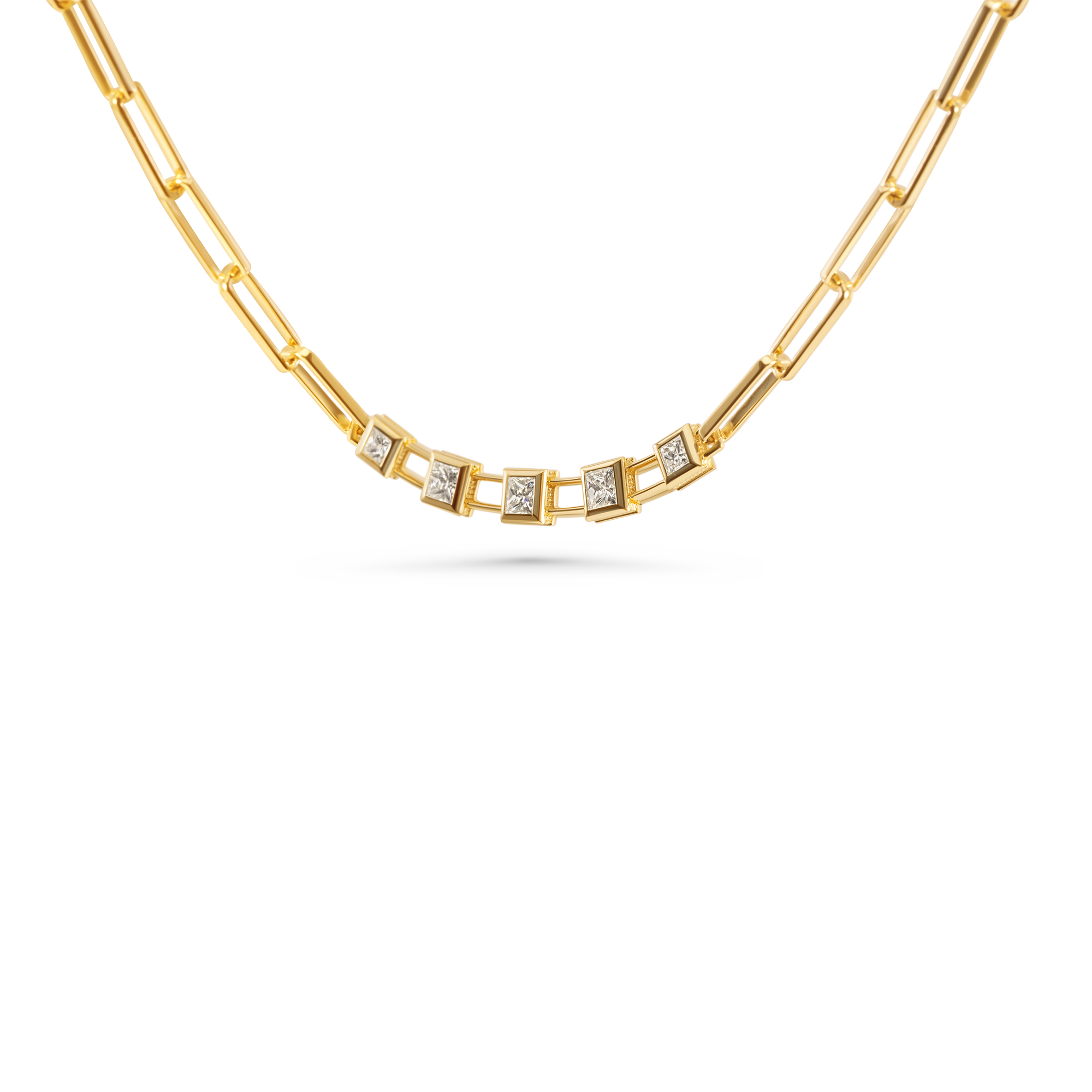 Diamond Paperclip Necklace 18K Gold
