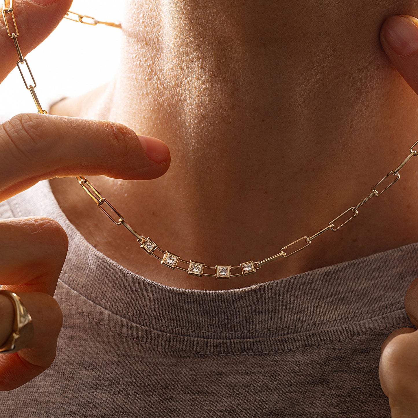 Diamond Paperclip Necklace 18K Gold