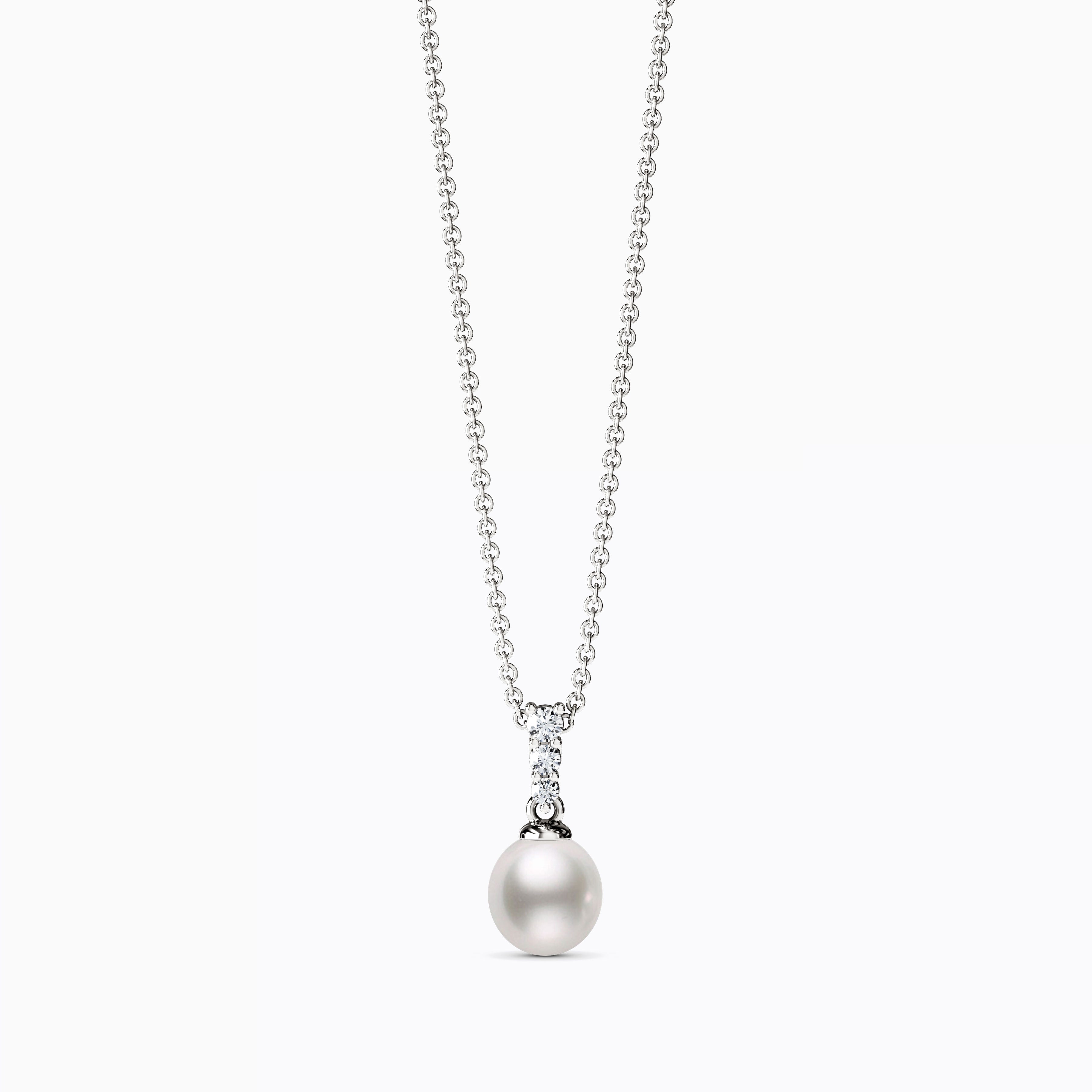 Akoya Pearl Diamond Bar Pendant Necklace | 14K Gold