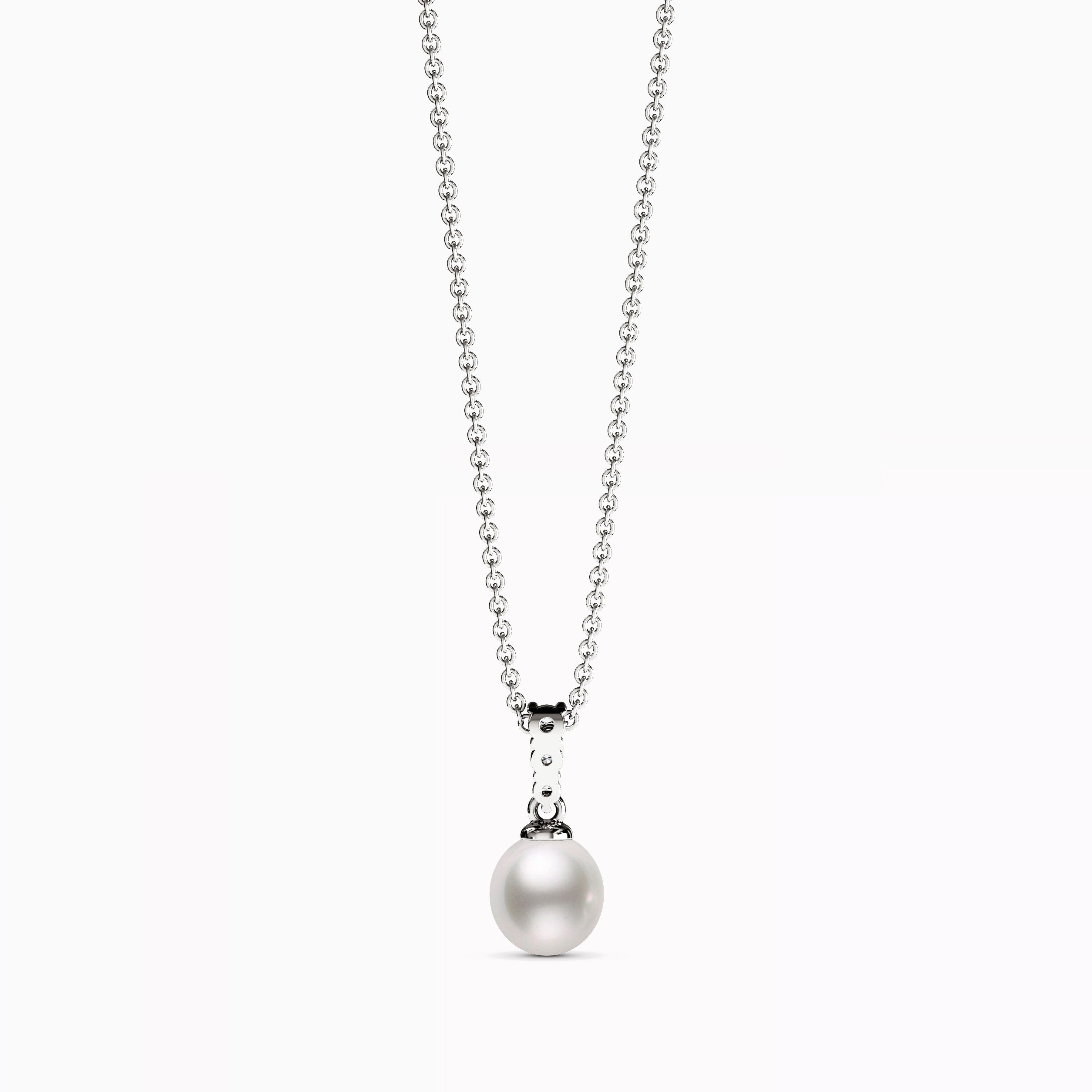 Akoya Pearl Diamond Bar Pendant Necklace | 14K Gold
