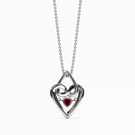 Rare Gem Ruby Double Heart Shaped Pendant Necklace In 14K