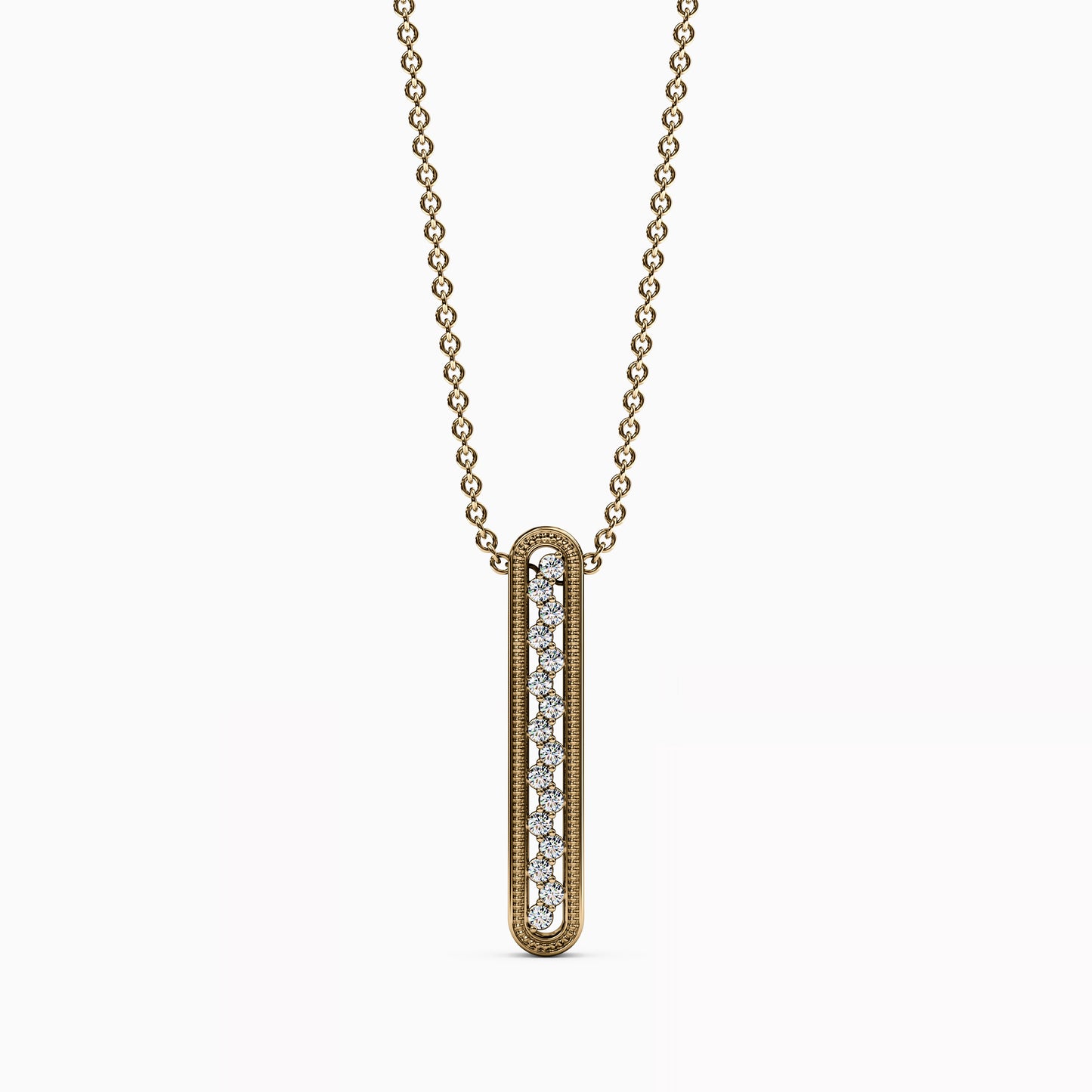 Shared Prong Detailed Edge Pendant in 14K Gold With Diamonds