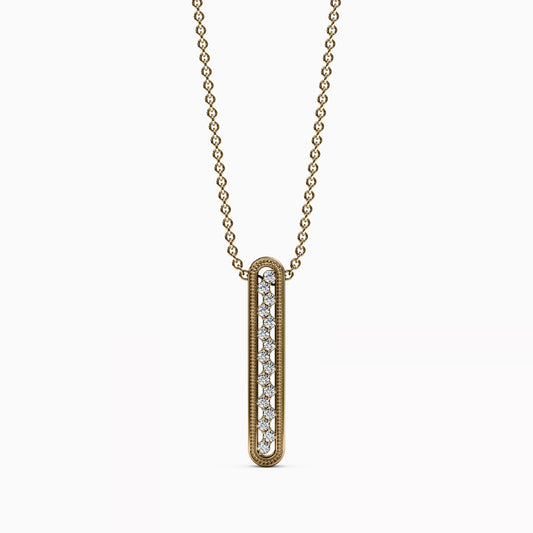 Shared Prong Detailed Edge Pendant in 14K Gold With Diamonds