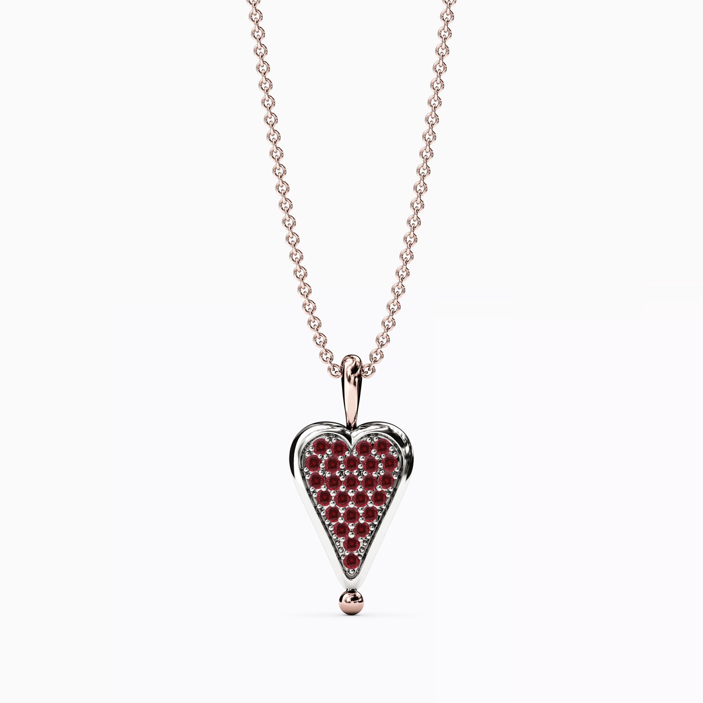 Rare Natural Red Spinel and Diamond Two Sided Spinning Heart Pendant Necklace In 14K
