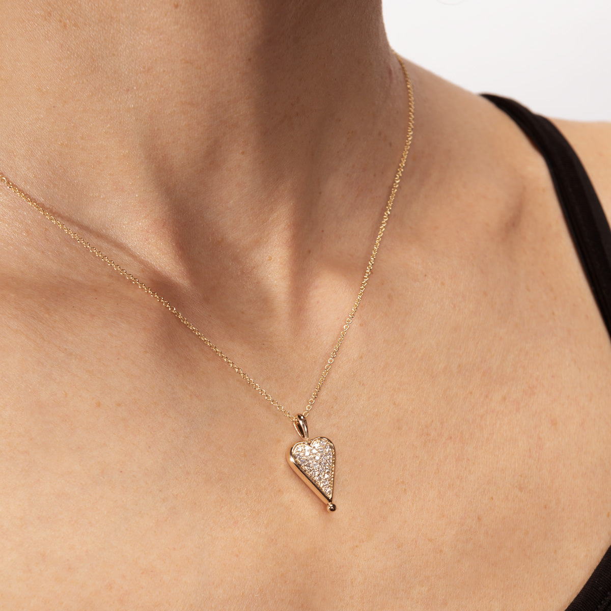 Rare Natural Red Spinel and Diamond Two Sided Spinning Heart Pendant Necklace In 14K