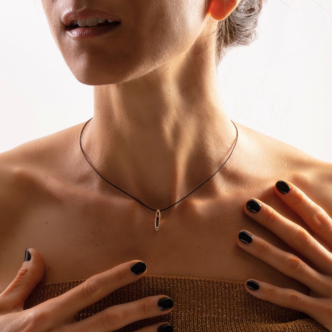 Floating Black Diamond Necklace | 14K Gold