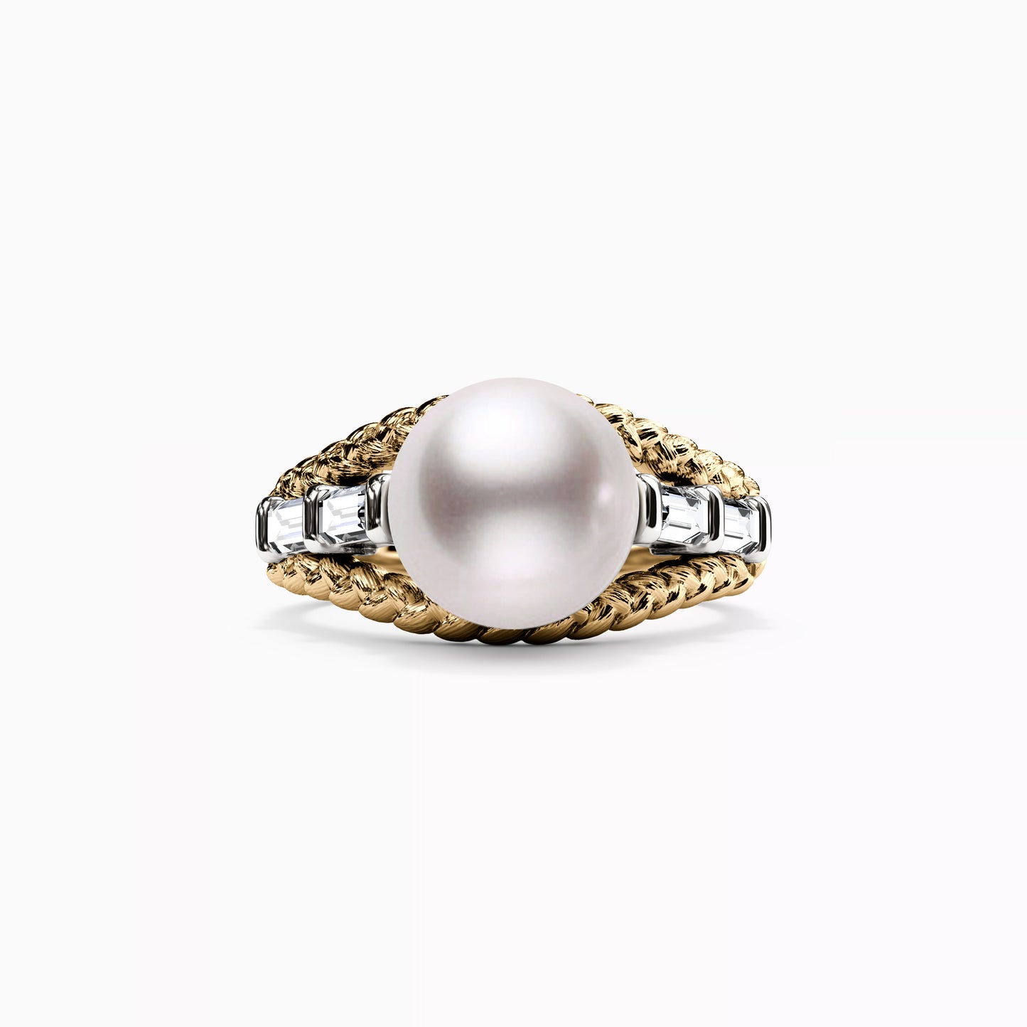 South Sea Pearl & Baguette Diamond Ring in 14K Gold
