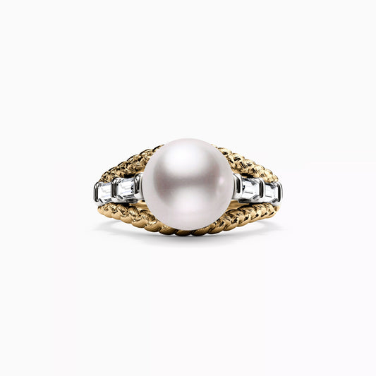 South Sea Pearl & Baguette Diamond Ring in 14K Gold