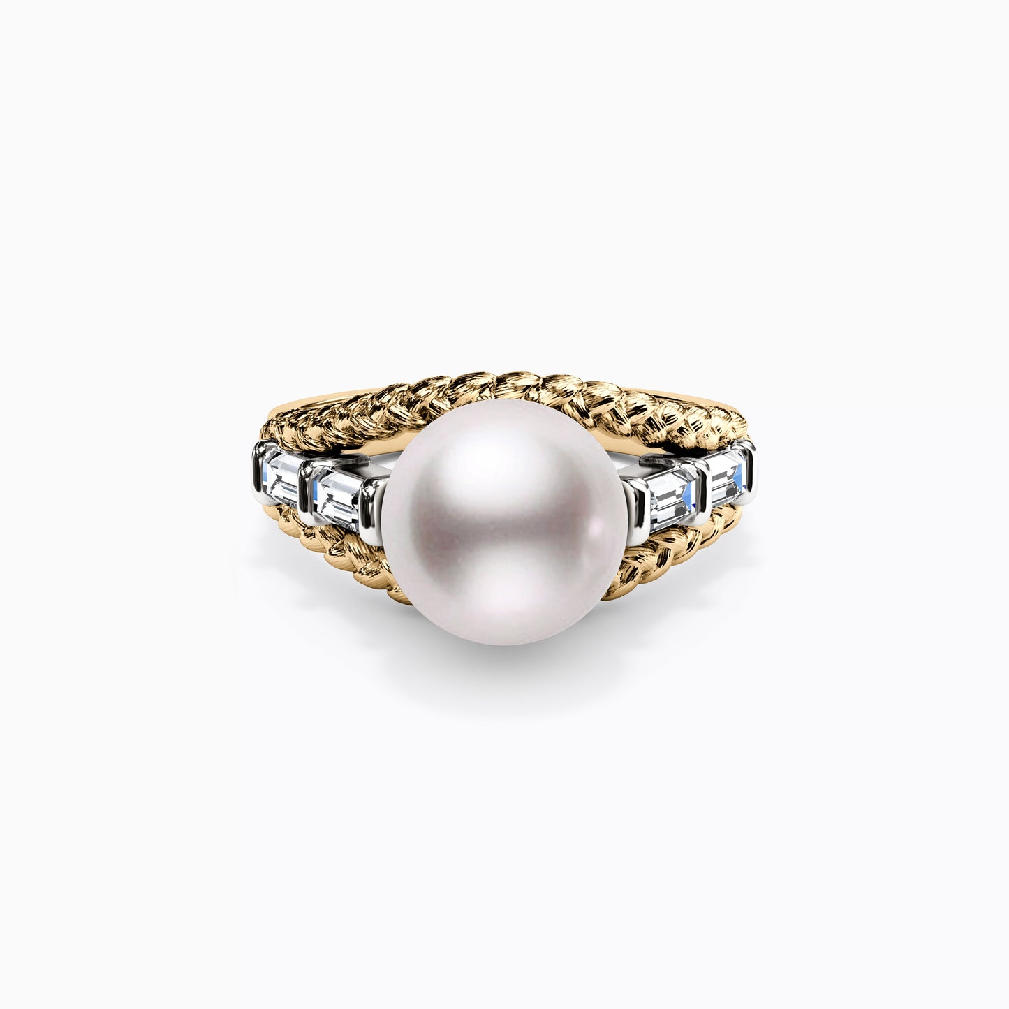 South Sea Pearl & Baguette Diamond Ring in 14K Gold