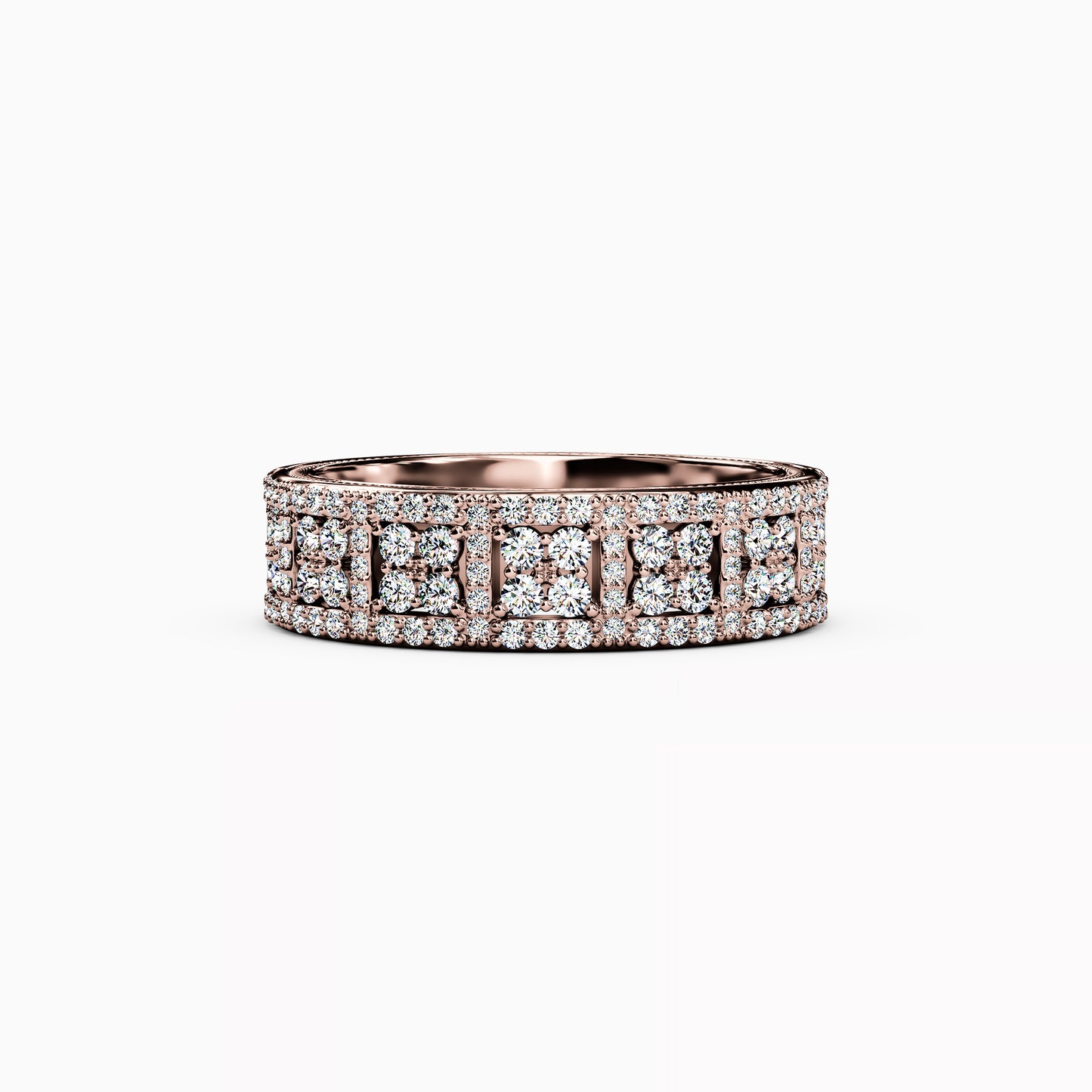 Shared Prong Detailed Edge Ring in 14K Gold With Diamonds